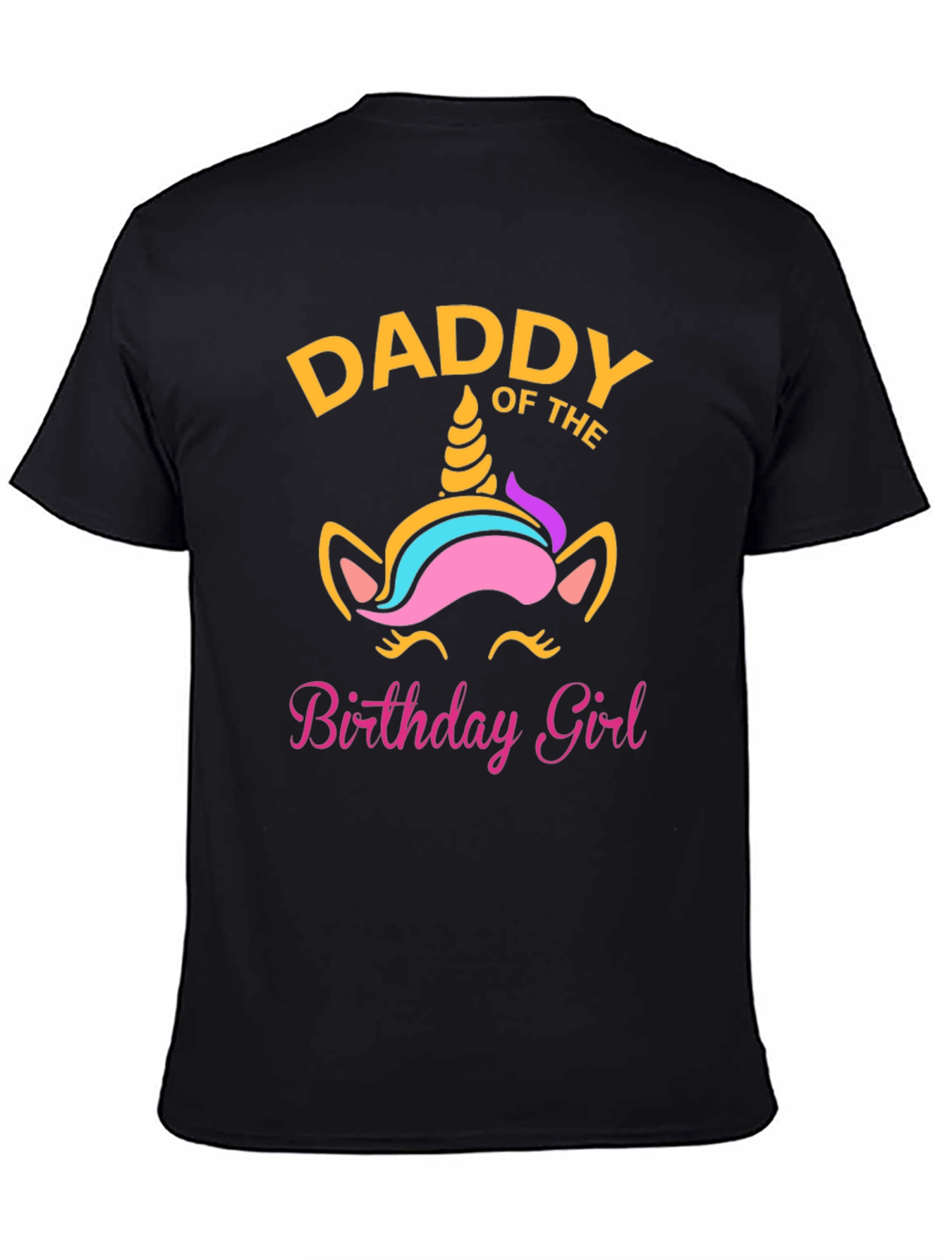 Black Daddy of the Birthday Girl Unicorn T-Shirt view 4