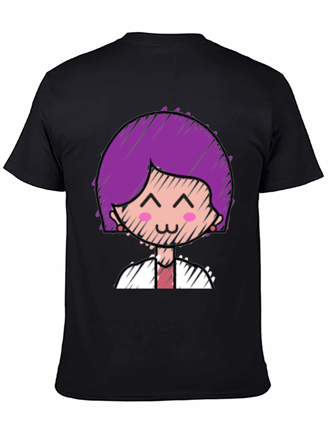 Black Cute Character Graphic Tee - Black Cotton Blend view 4