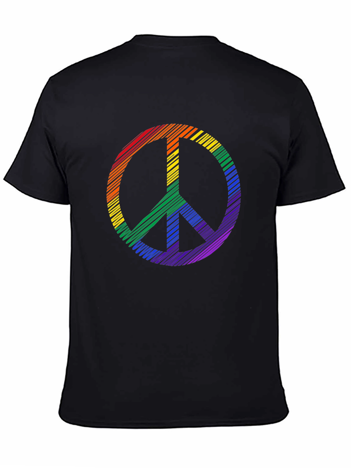 Black Rainbow Peace Sign Graphic Tee - Black Cotton Casual Shirt view 4