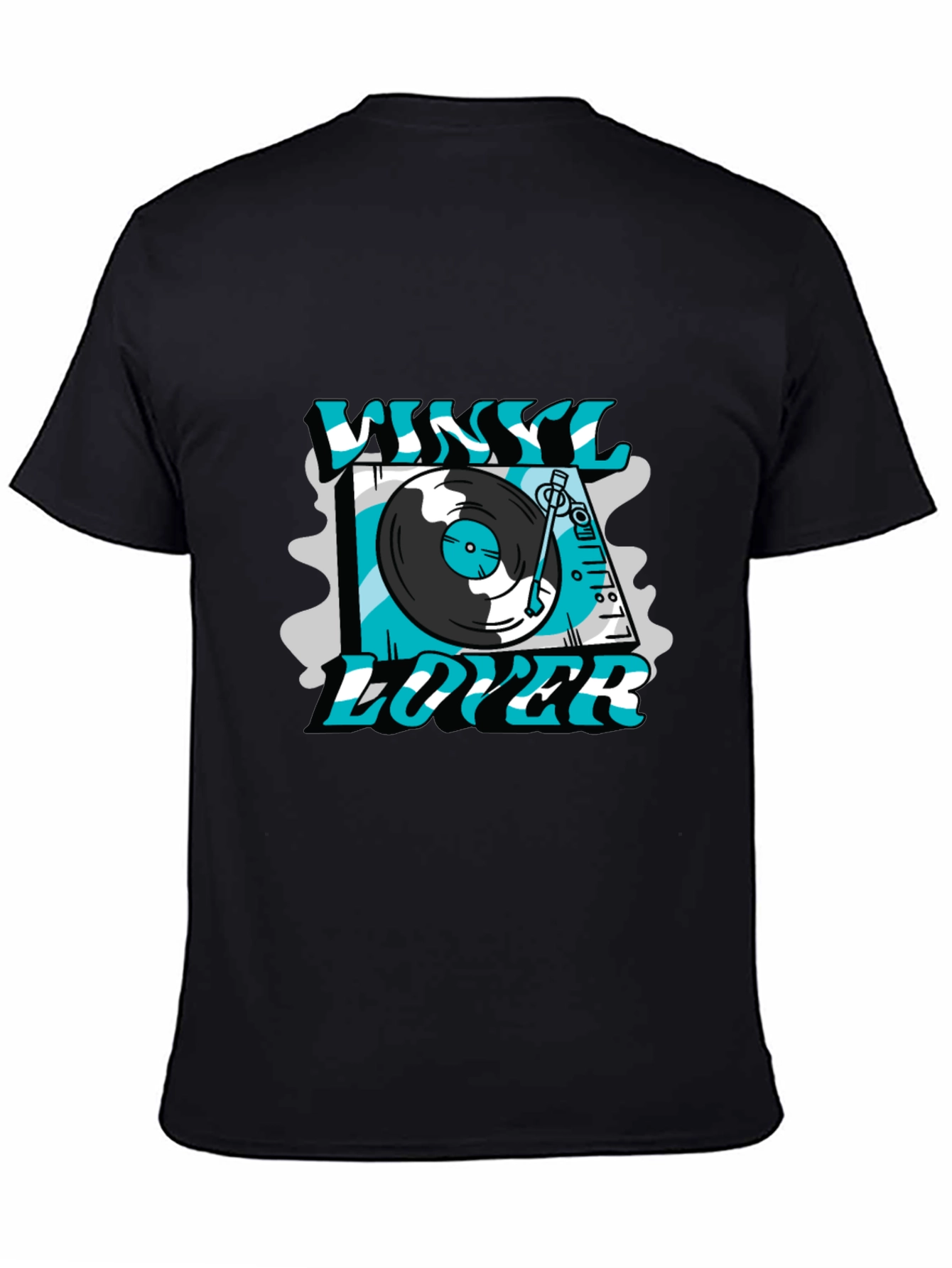 Black Vinyl Lover Graphic Tee - Black Cotton T-Shirt view 4