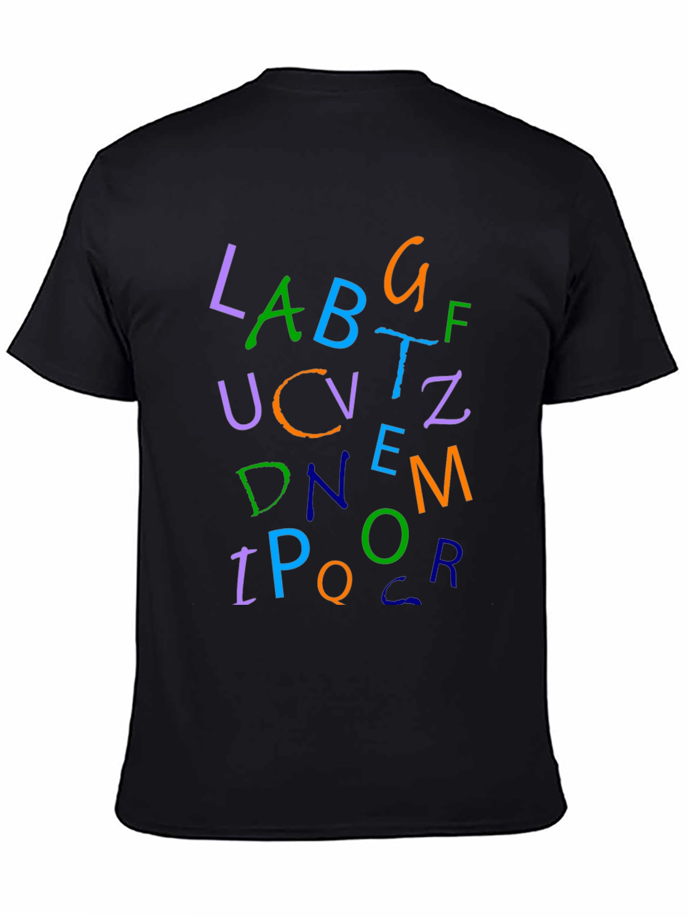 Black Colorful Alphabet Letter Print Black T-Shirt view 4
