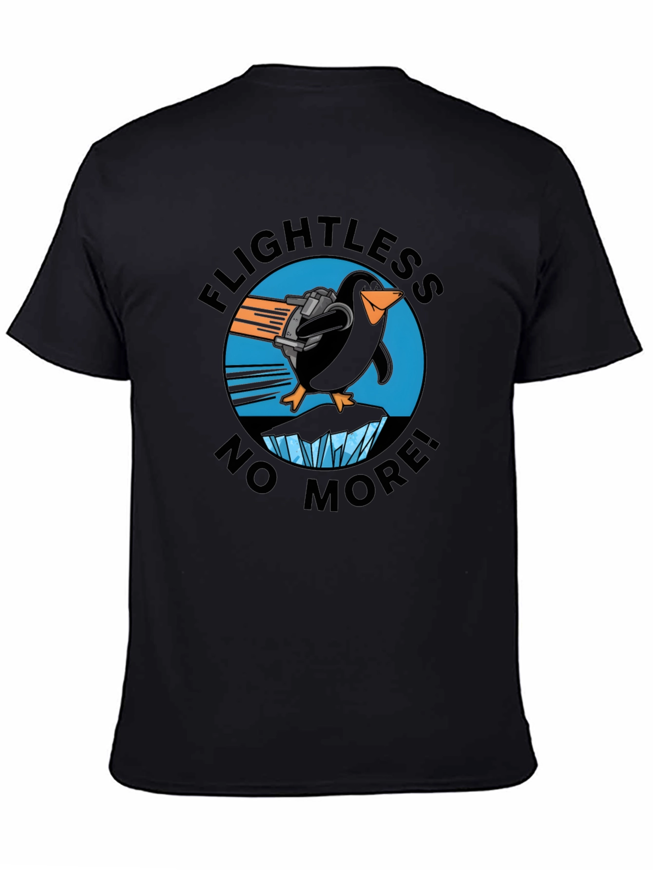 Black Flightless No More Penguin T-Shirt view 4