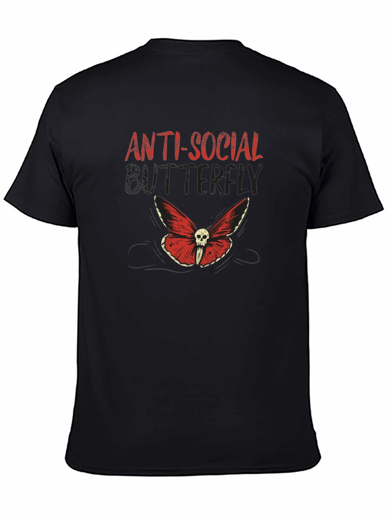Black Anti-Social Butterfly Graphic T-Shirt view 4