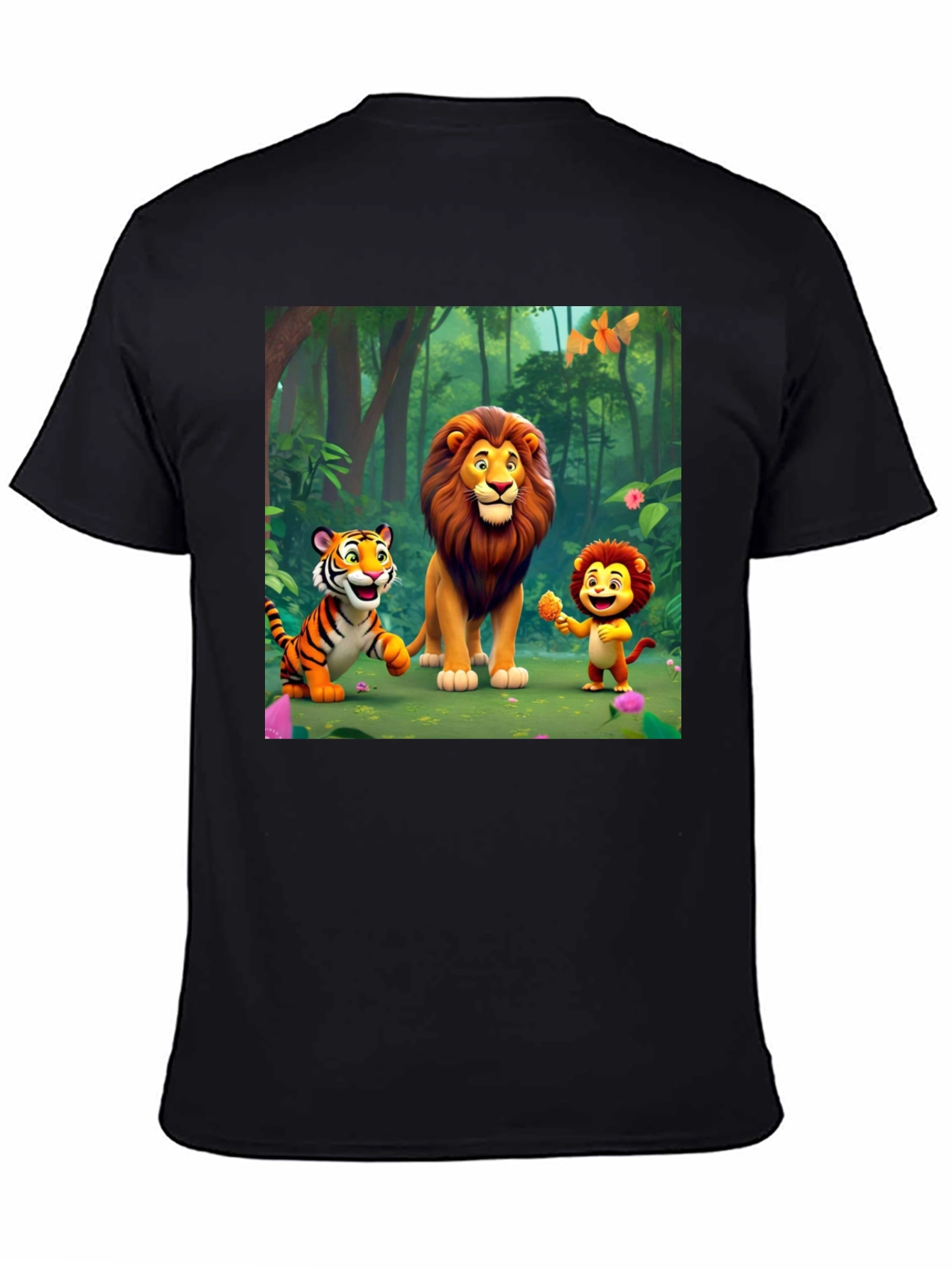 Black Cartoon Animal Print T-Shirt view 4