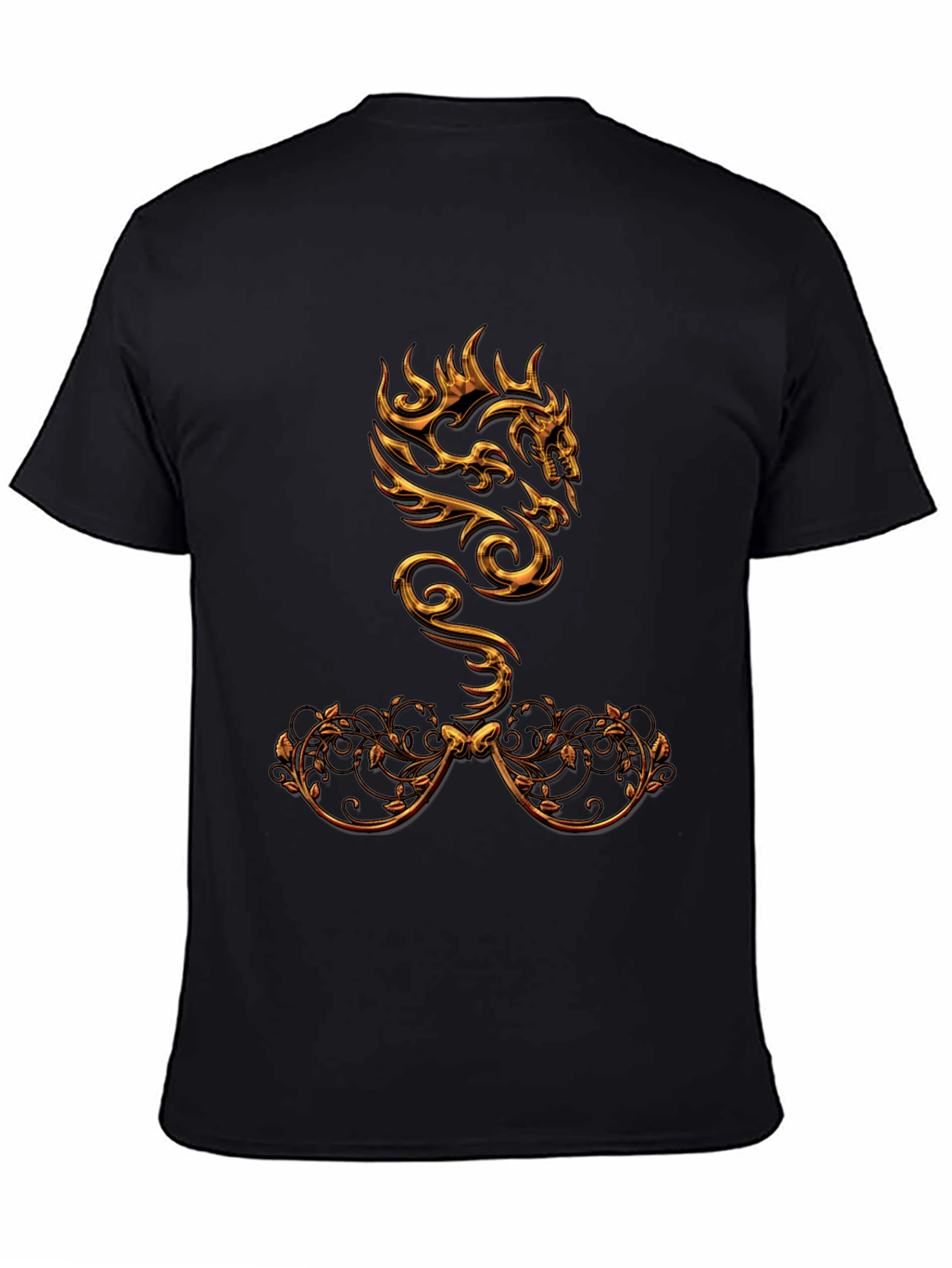 Black Golden Dragon Graphic Print Black T-Shirt view 4