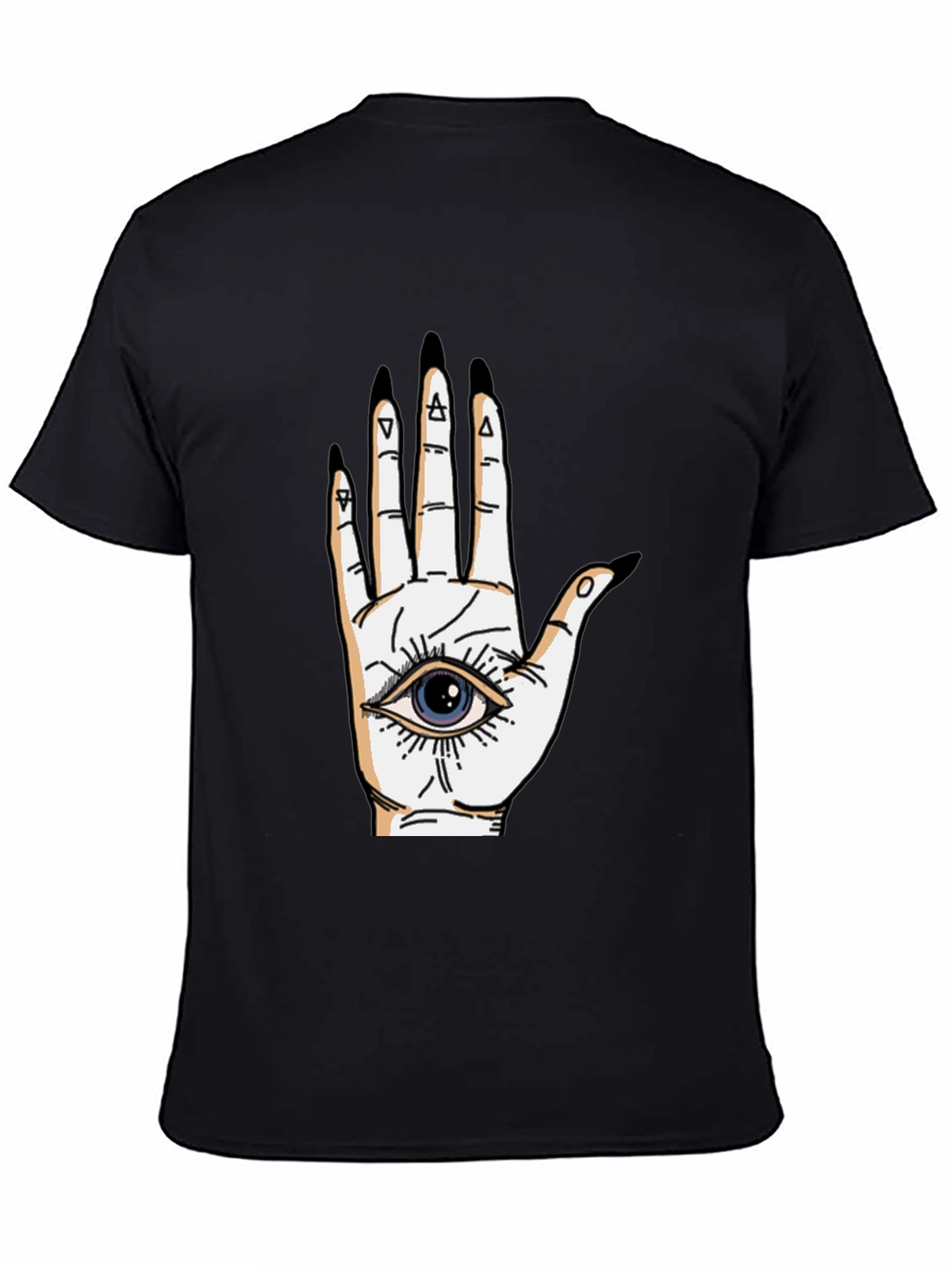 Black Eye-in-Hand Graphic Tee - All Seeing Black T-Shirt view 4