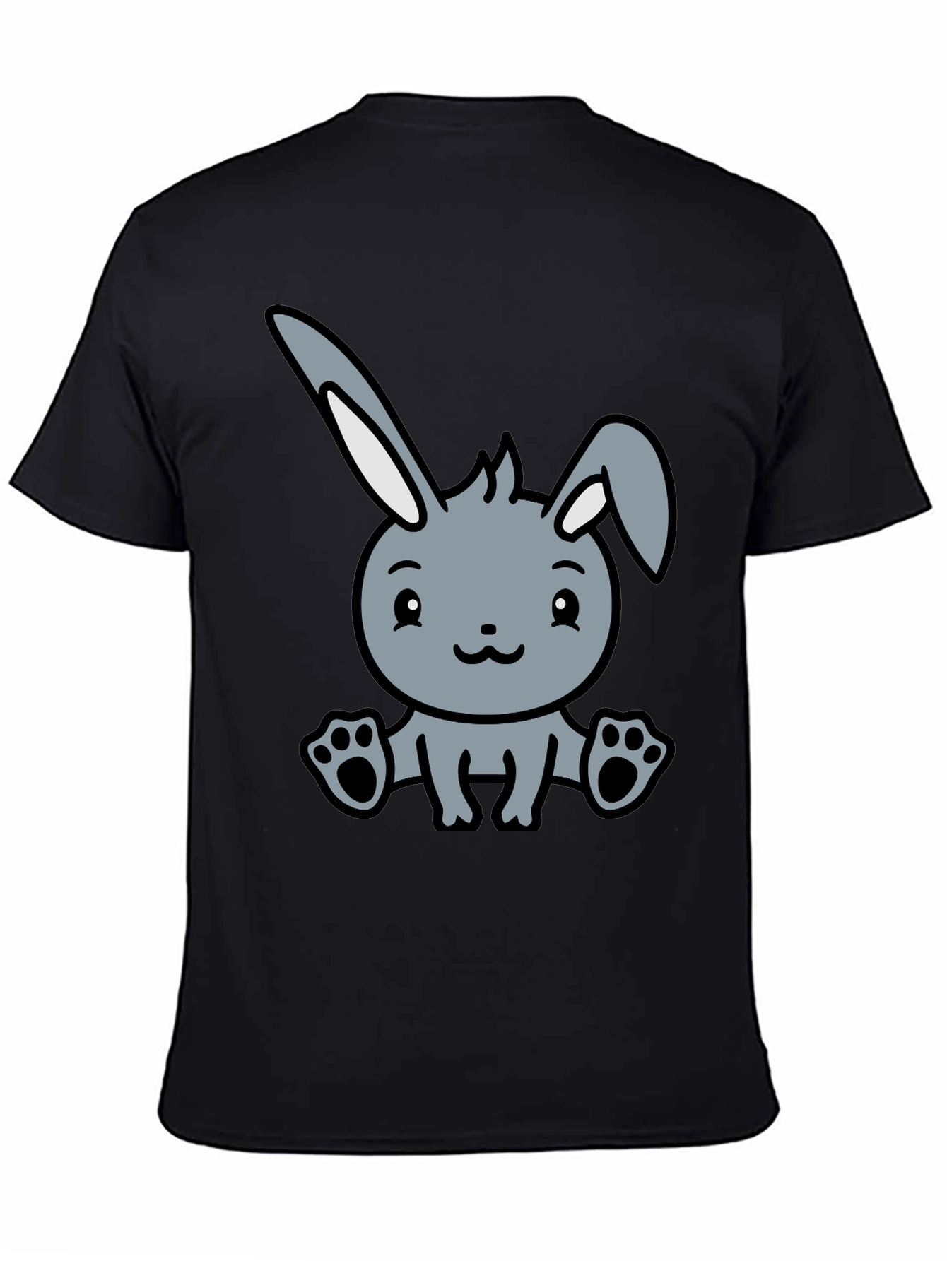 Black Cute Cartoon Bunny Graphic Black T-Shirt view 4