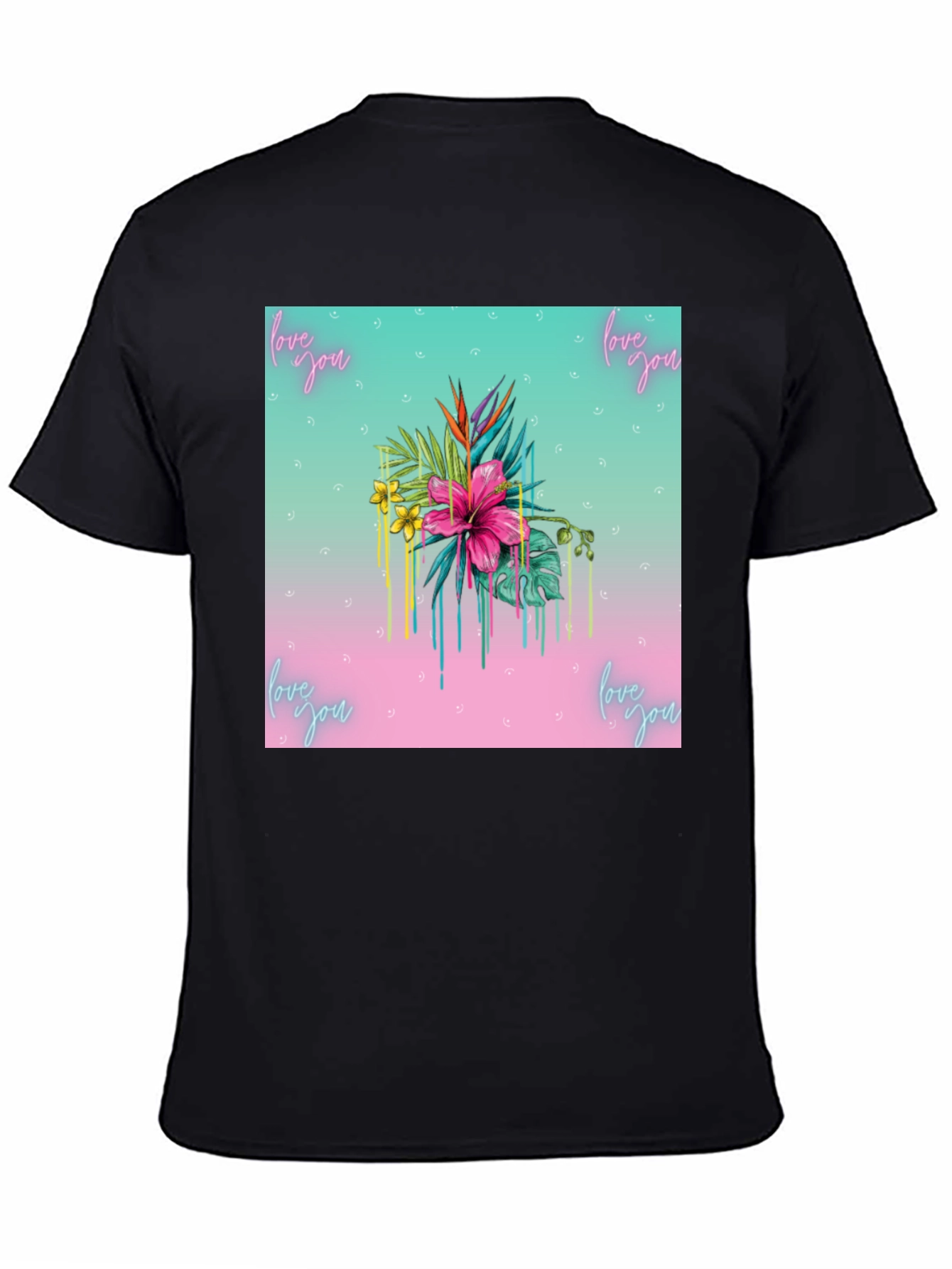 Black Floral "Love You" Graphic Black T-Shirt view 4