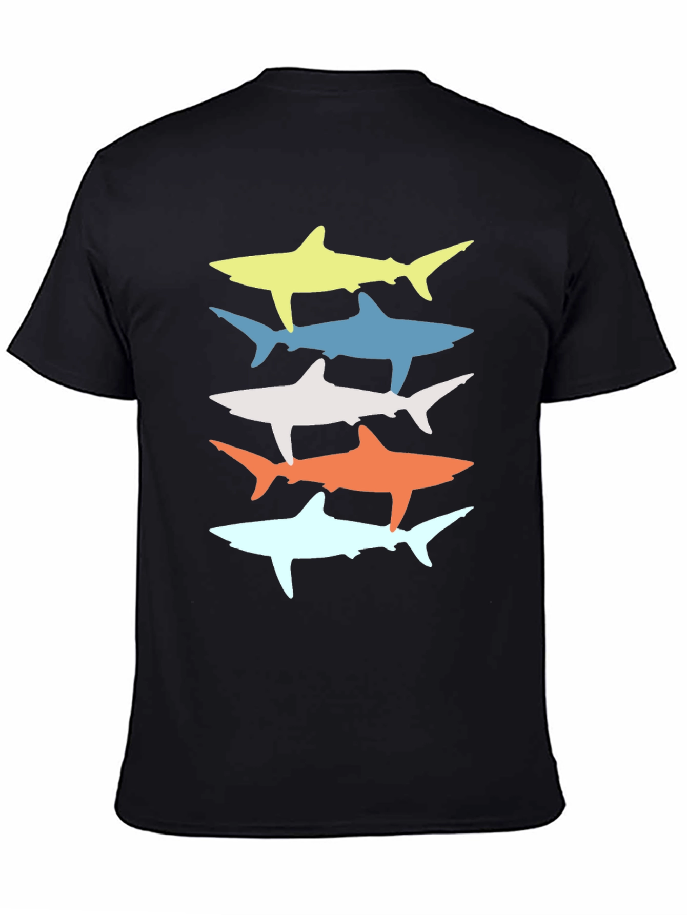 Black Retro Shark Stack Graphic Tee - Cool Casual Style view 4