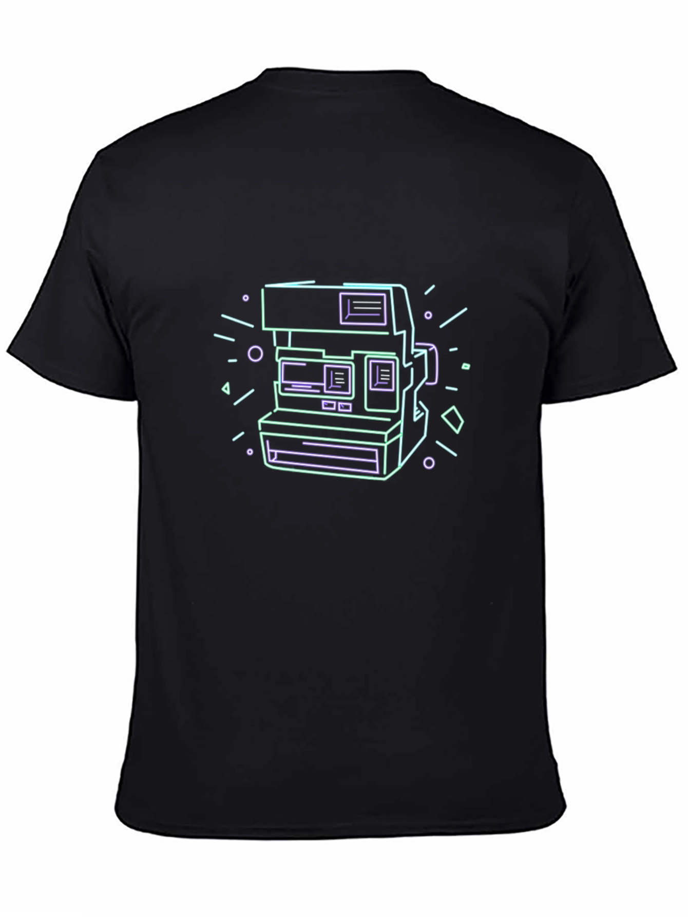 Black Retro Camera Graphic Tee - Black Cotton T-Shirt view 4