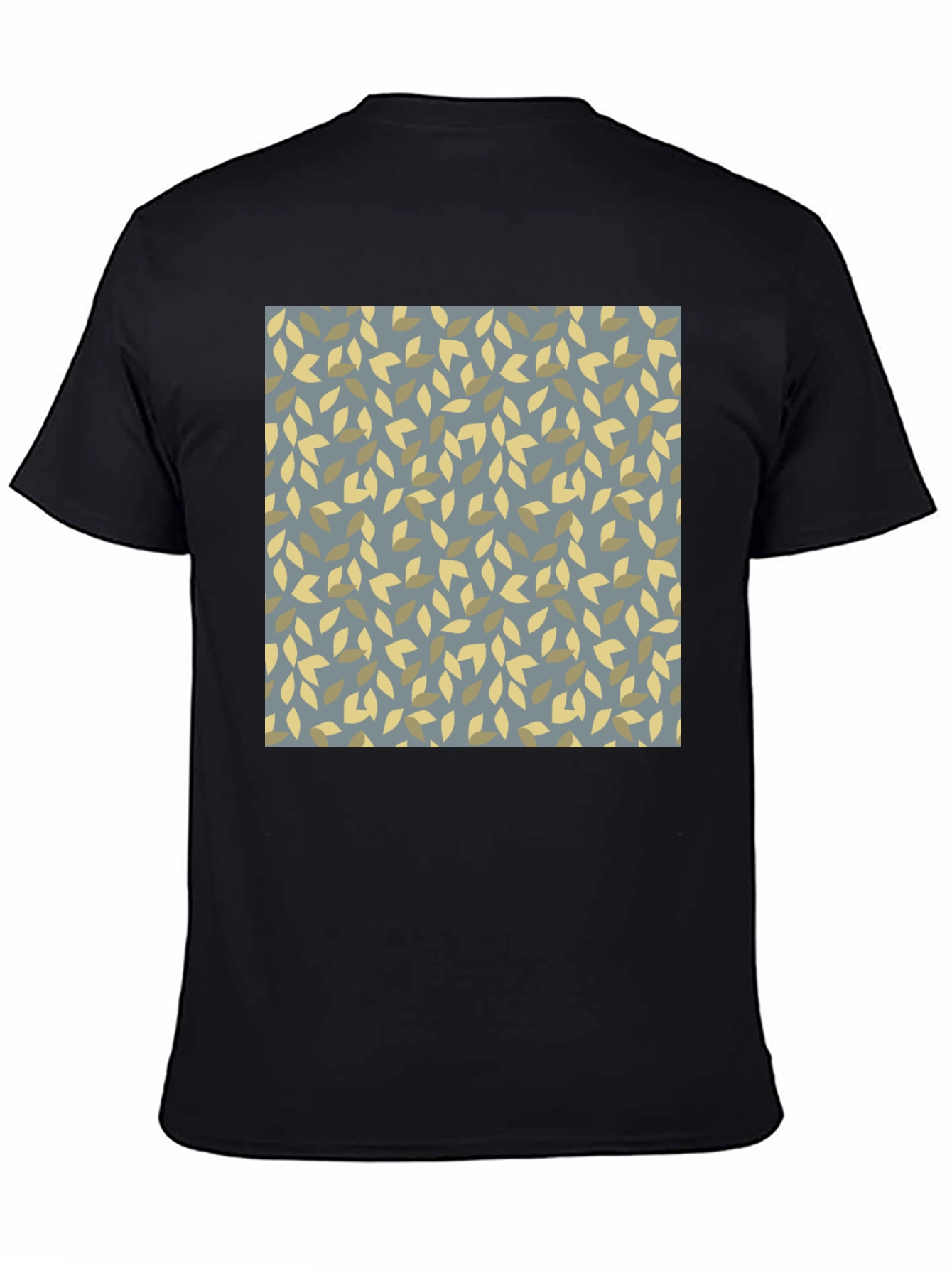 Black Leaf Pattern Black Tee - Modern Casual Style view 4