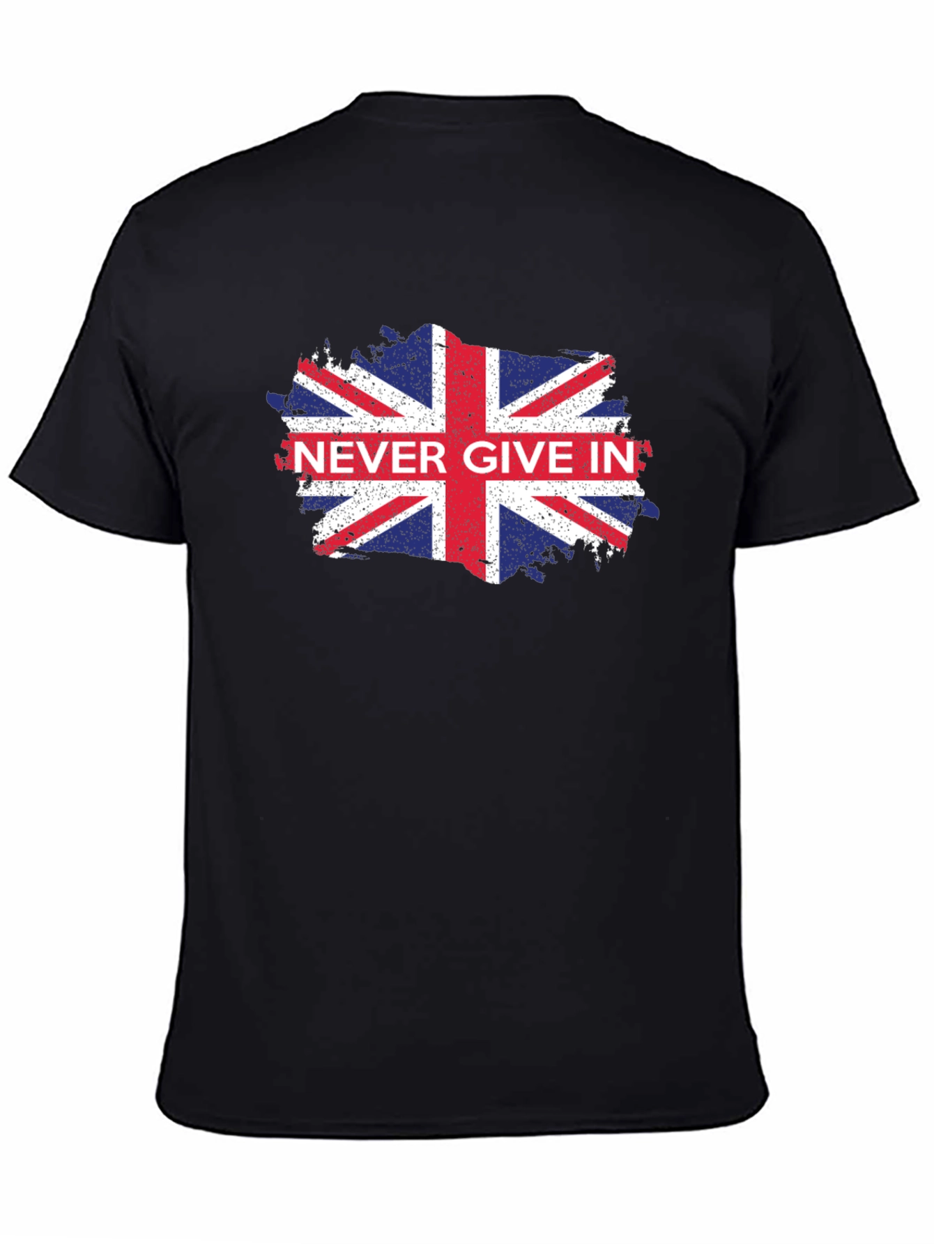Never Give In UK Flag Graphic Black T-Shirt - 4