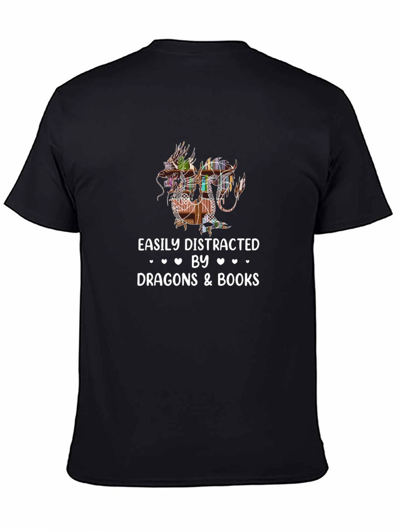 Black Easily Distracted by Dragons & Books Black Tee view 4