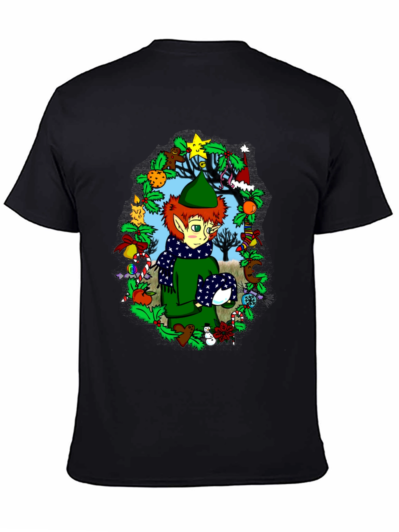 Black Festive Elf Christmas T-Shirt view 4