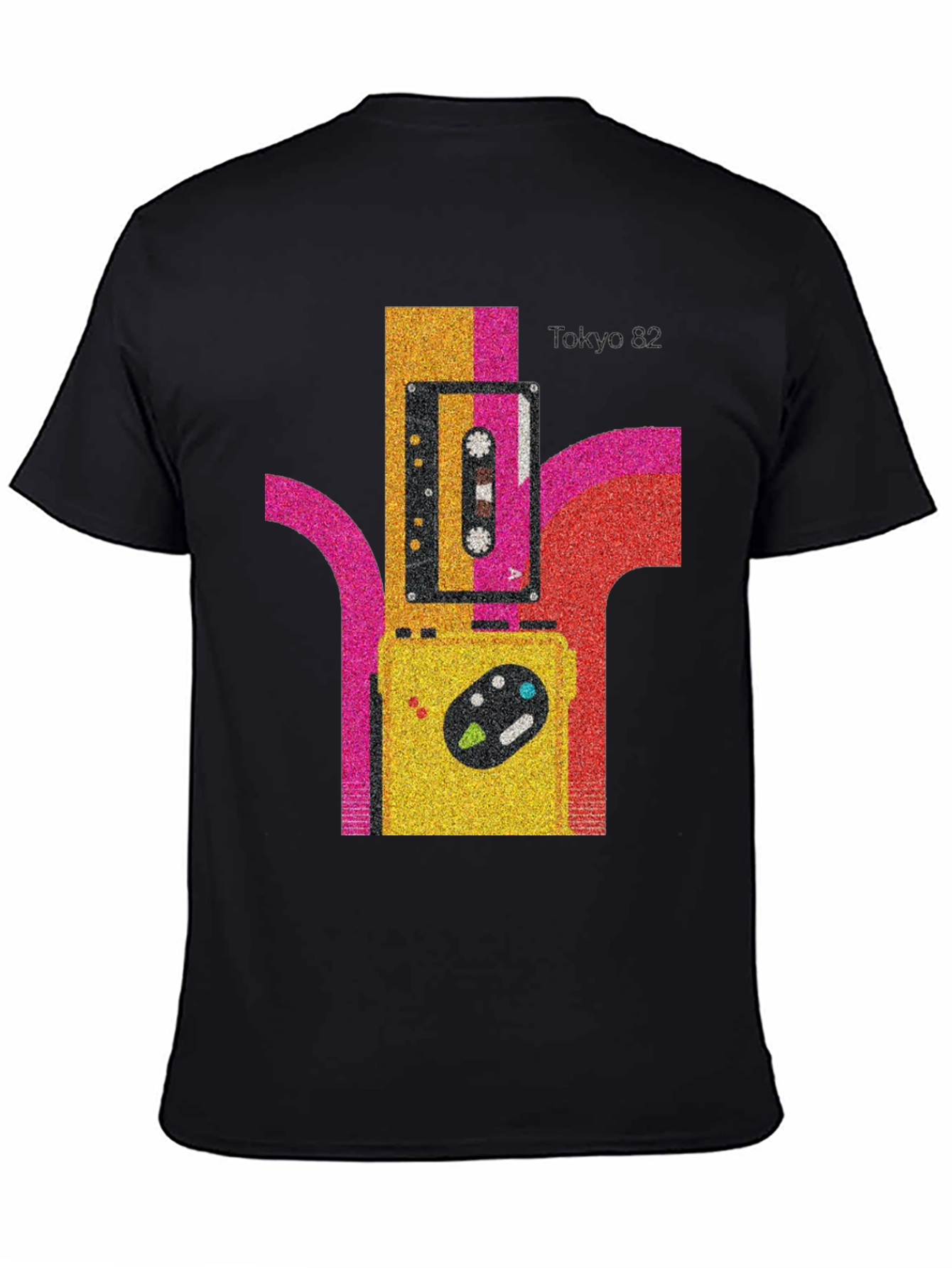 Black Tokyo 82 Retro Cassette Player Graphic Tee view 4