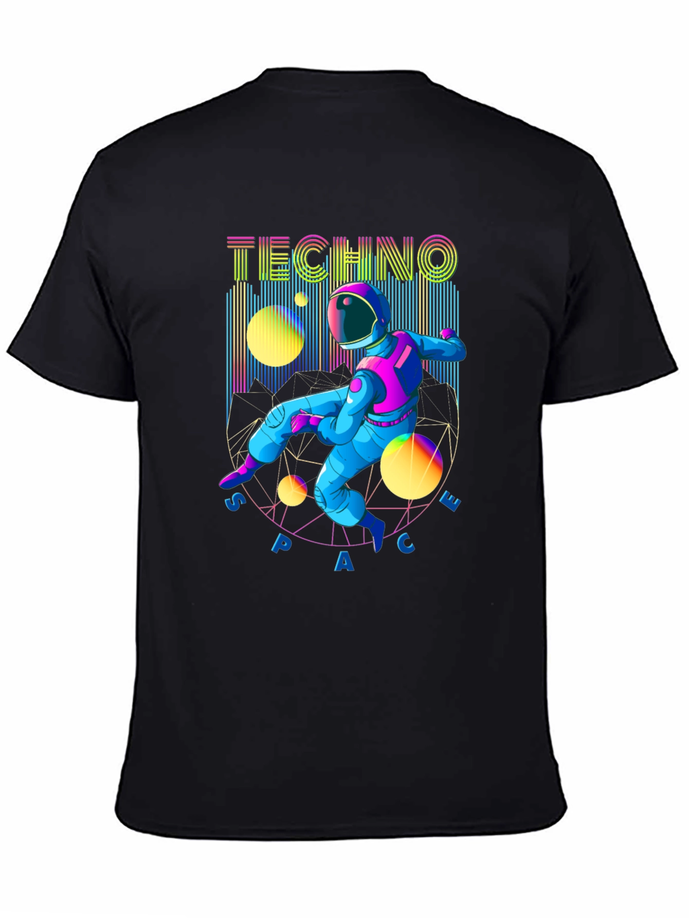 Black Techno Space T-Shirt - Retro Astronaut Design view 4