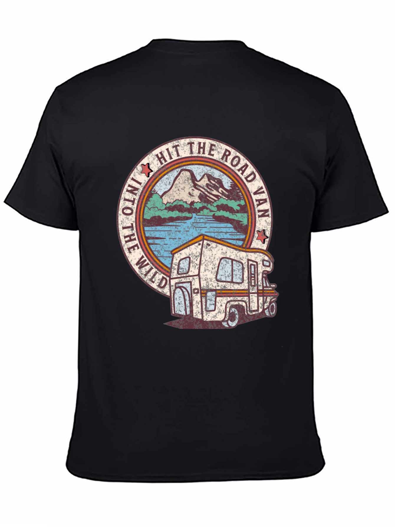 Black Hit The Road Van T-Shirt - Retro Wild Adventure Tee view 4