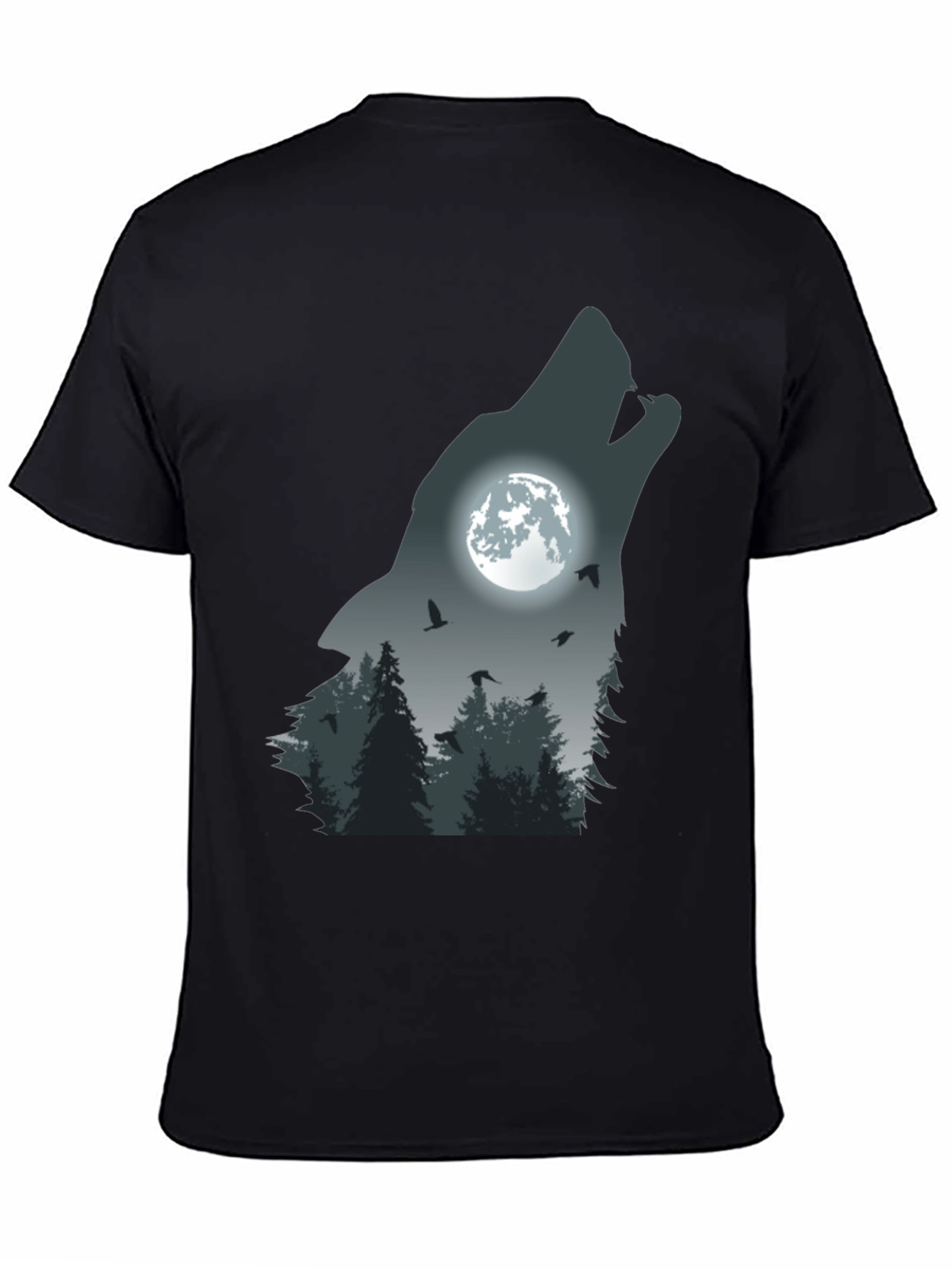Black Wolf Moon Forest Graphic Tee - Men's Black T-Shirt view 4