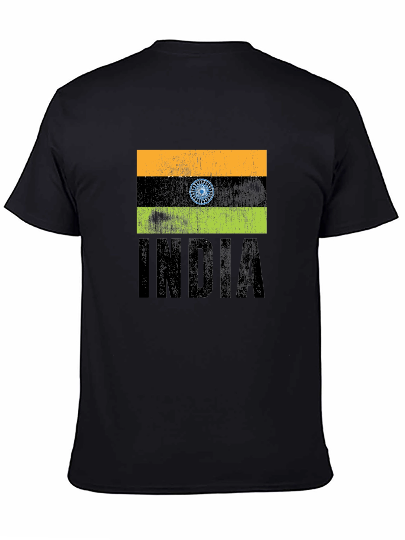 Black India Flag Graphic T-Shirt - Black Crew Neck Tee view 4