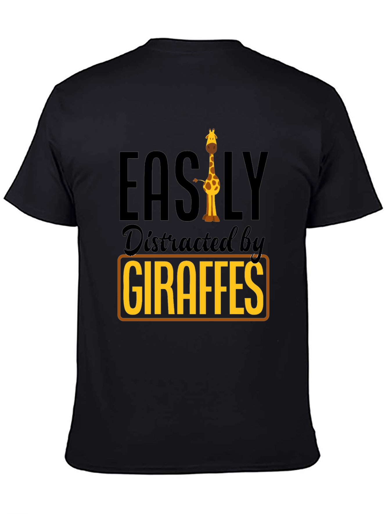 Black Easily Distracted By Giraffes Black T-Shirt view 4