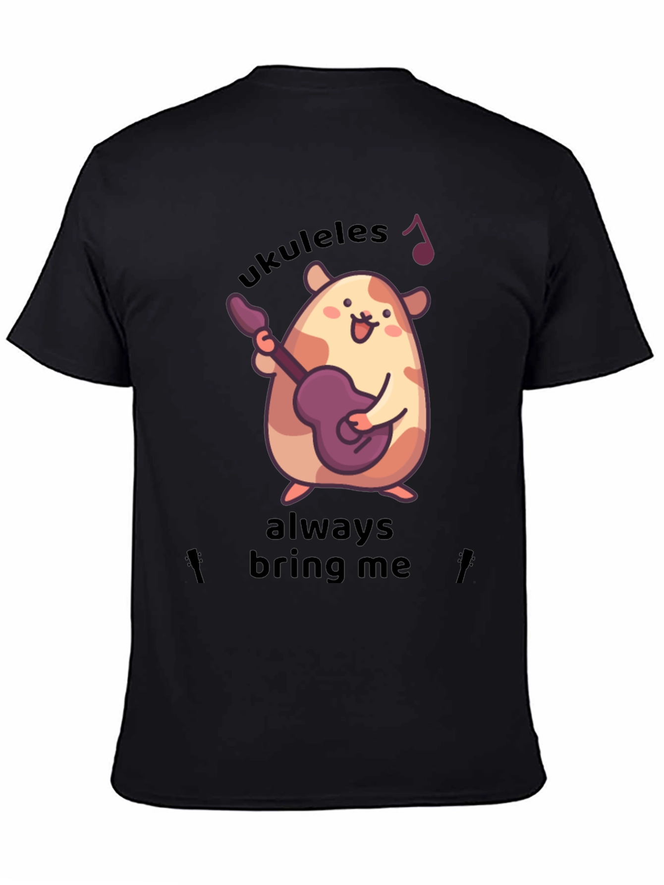 Black Cute Ukulele Hamster Graphic T-Shirt view 4