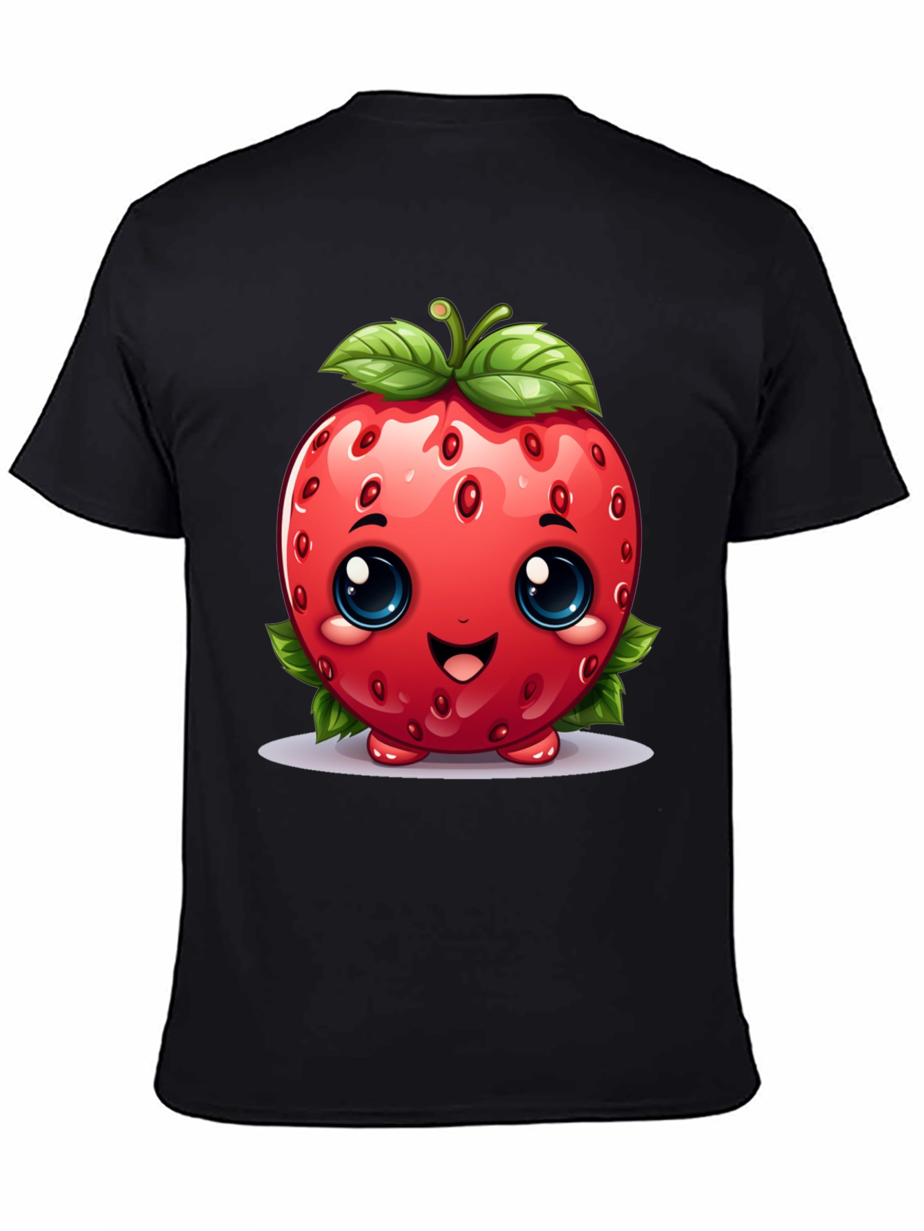 Black Cute Strawberry Character Black T-shirt view 4