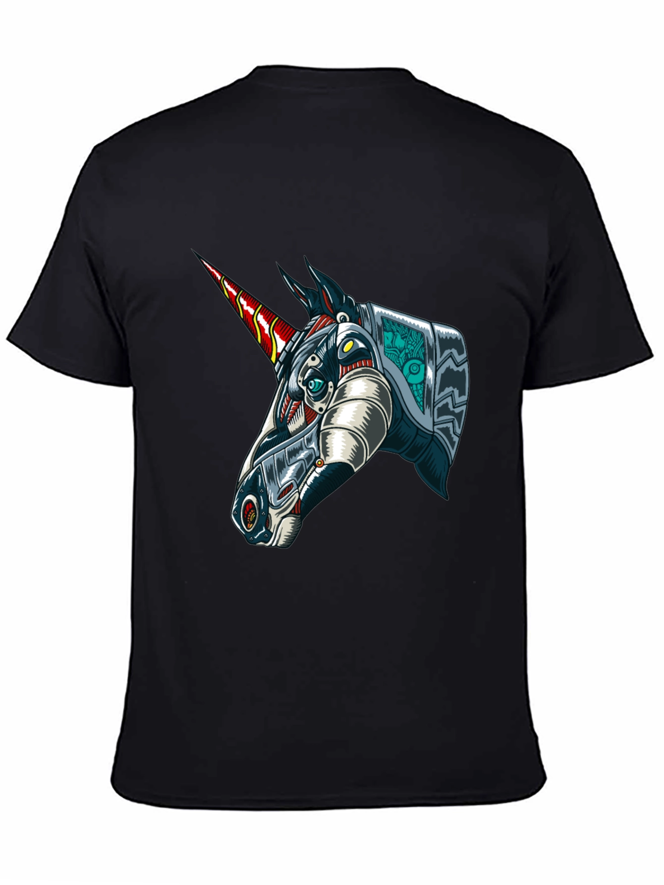 Black Robot Unicorn Graphic Tee - Black Cotton T-Shirt view 4