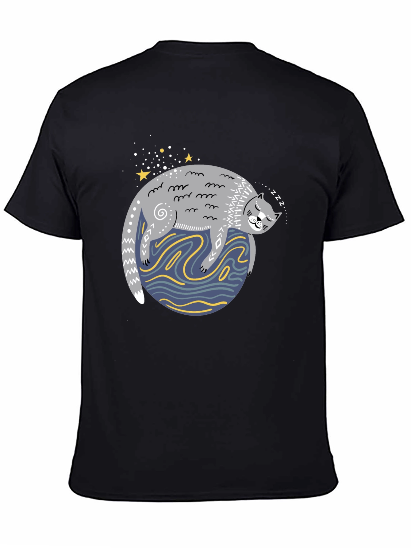 Black Sleepy Cat Graphic Tee - Comfy Unisex Black T-Shirt view 4