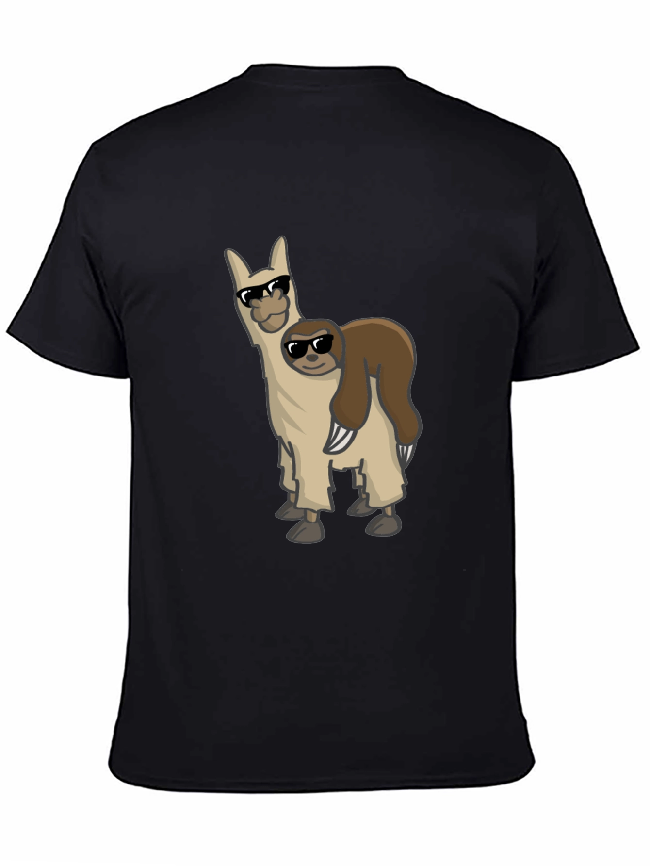Black Cool Llama & Sloth Graphic Tee - Black Cotton Shirt view 4