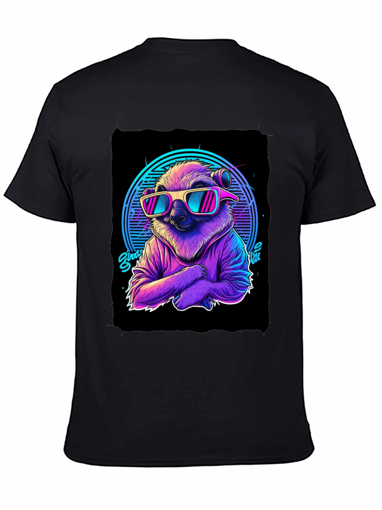 Black Retro Sloth T-Shirt - 80s Vibes view 4