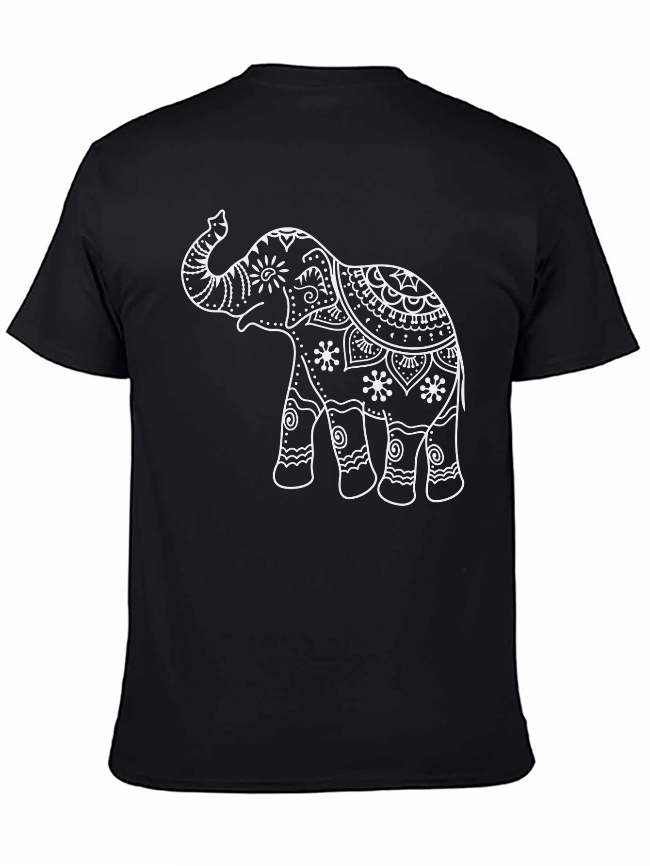 Black Elephant Mandala Print Black T-Shirt view 4
