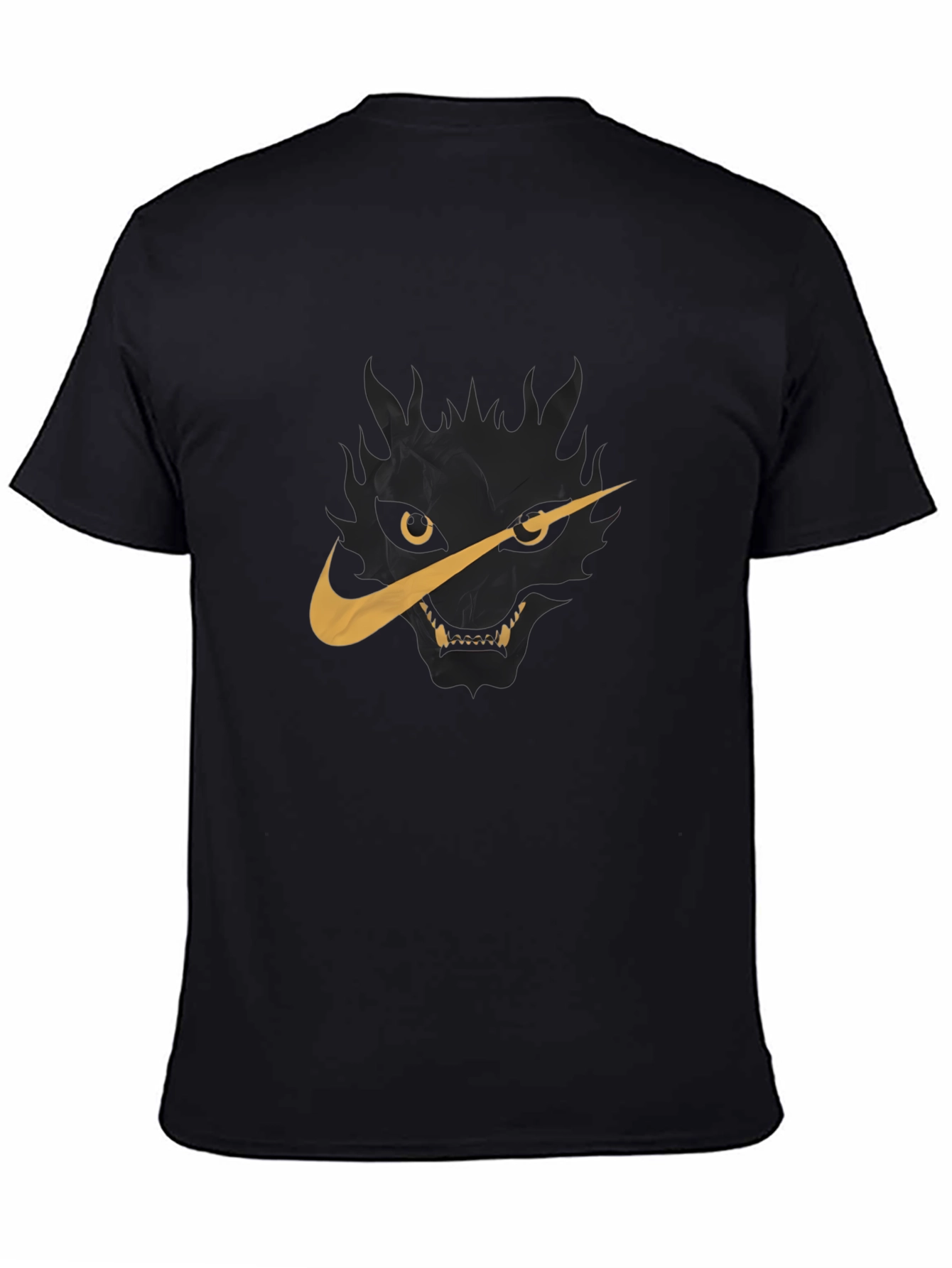 Black Men's Black T-Shirt with Wolf Nike Logo Graphic view 4