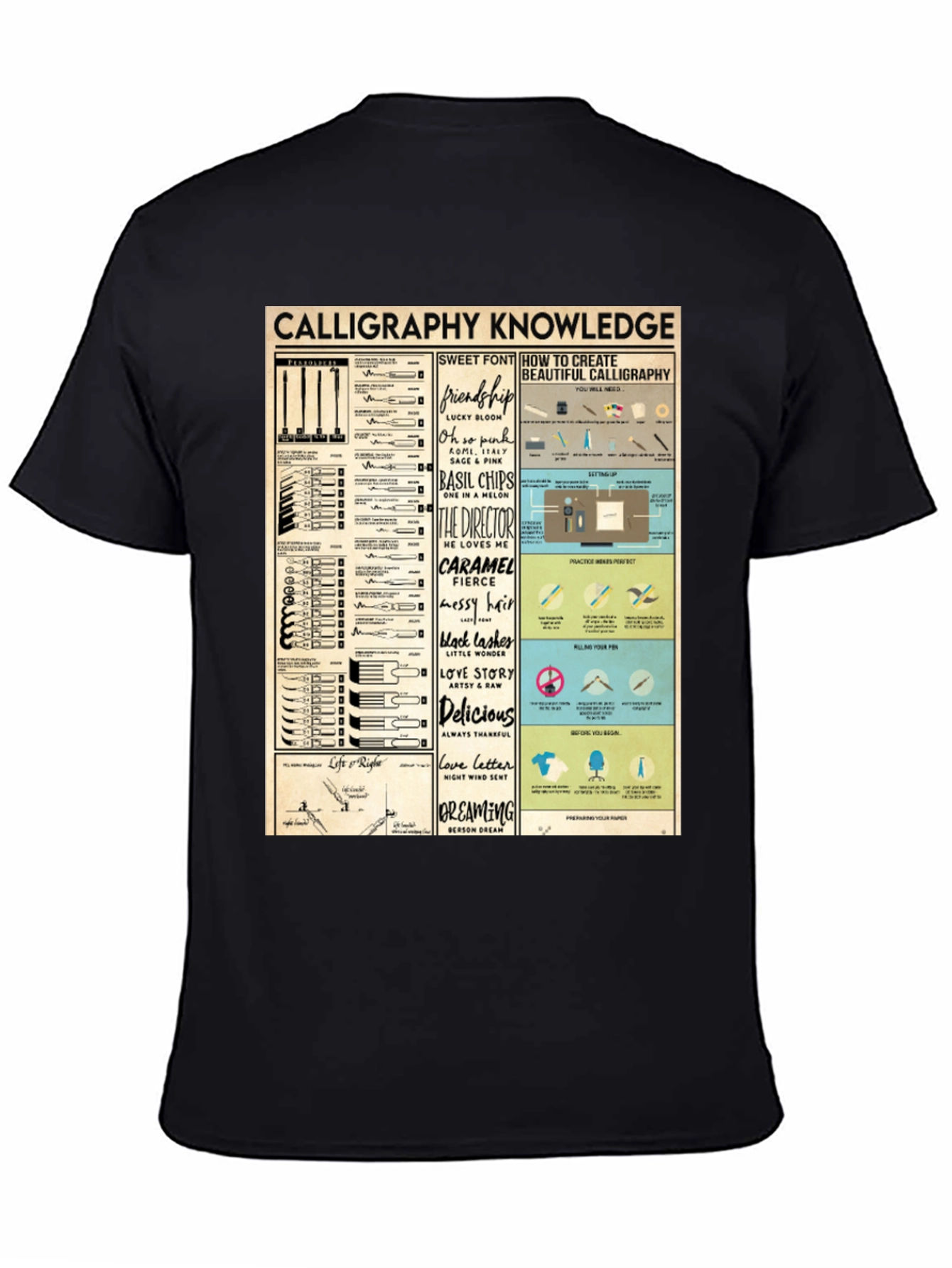 Black Calligraphy Knowledge Graphic T-Shirt view 4