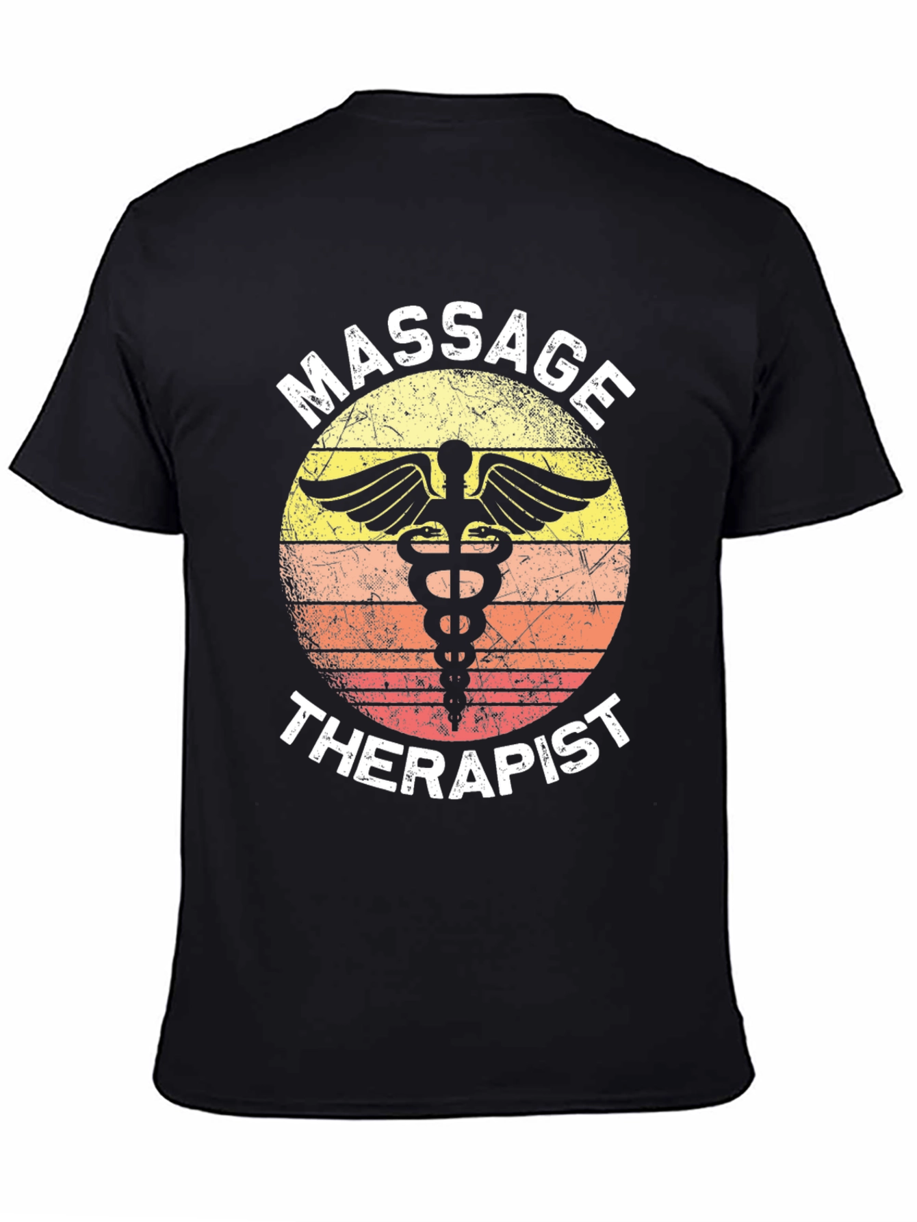 Black Massage Therapist T-Shirt Retro Caduceus Gift view 4