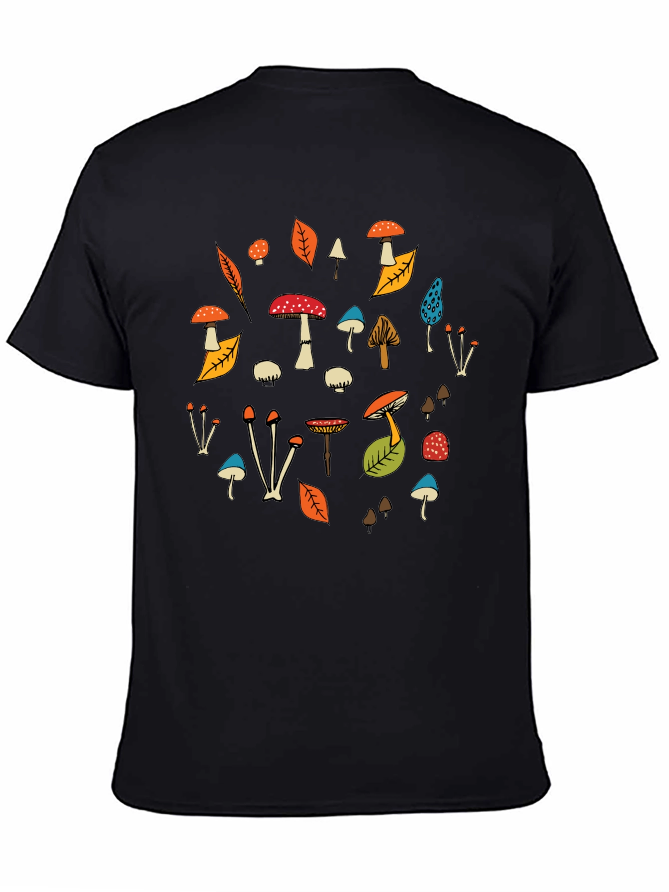 Black Funky Mushroom Print Black T-Shirt view 4
