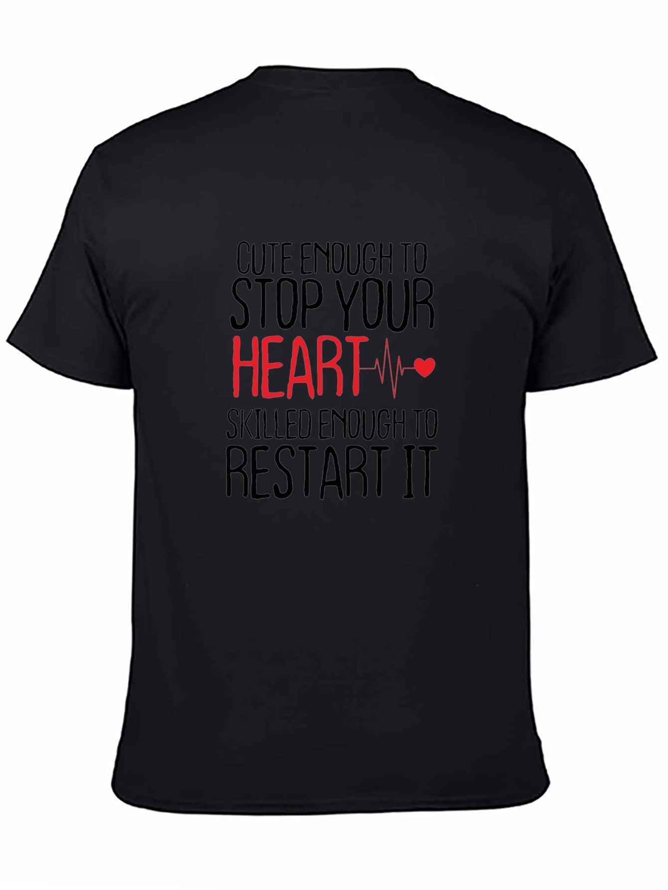 Black Cute Enough Heart Restart T-Shirt - Novelty Graphic Tee view 4