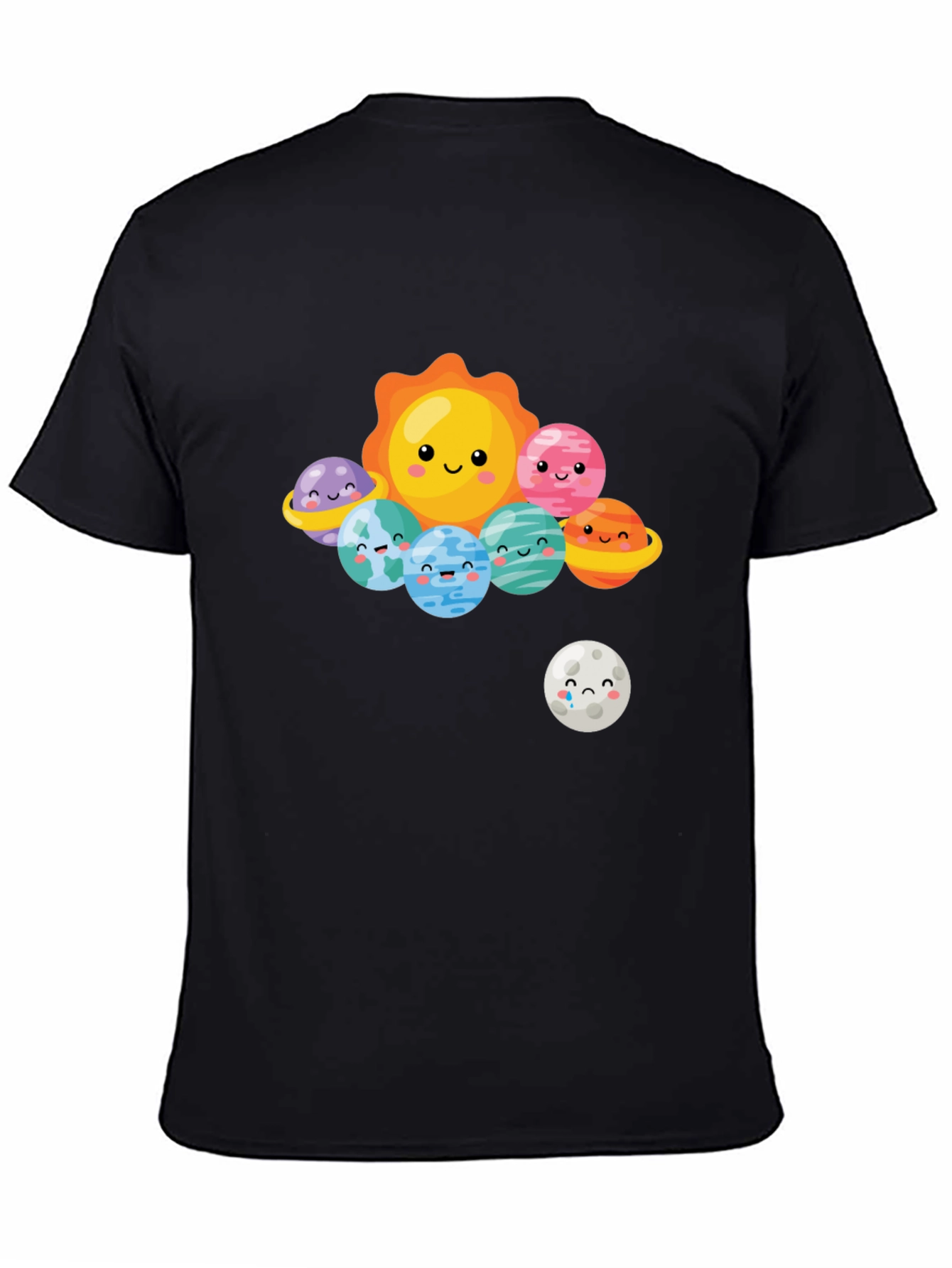 Black Kawaii Solar System Graphic T-Shirt view 4