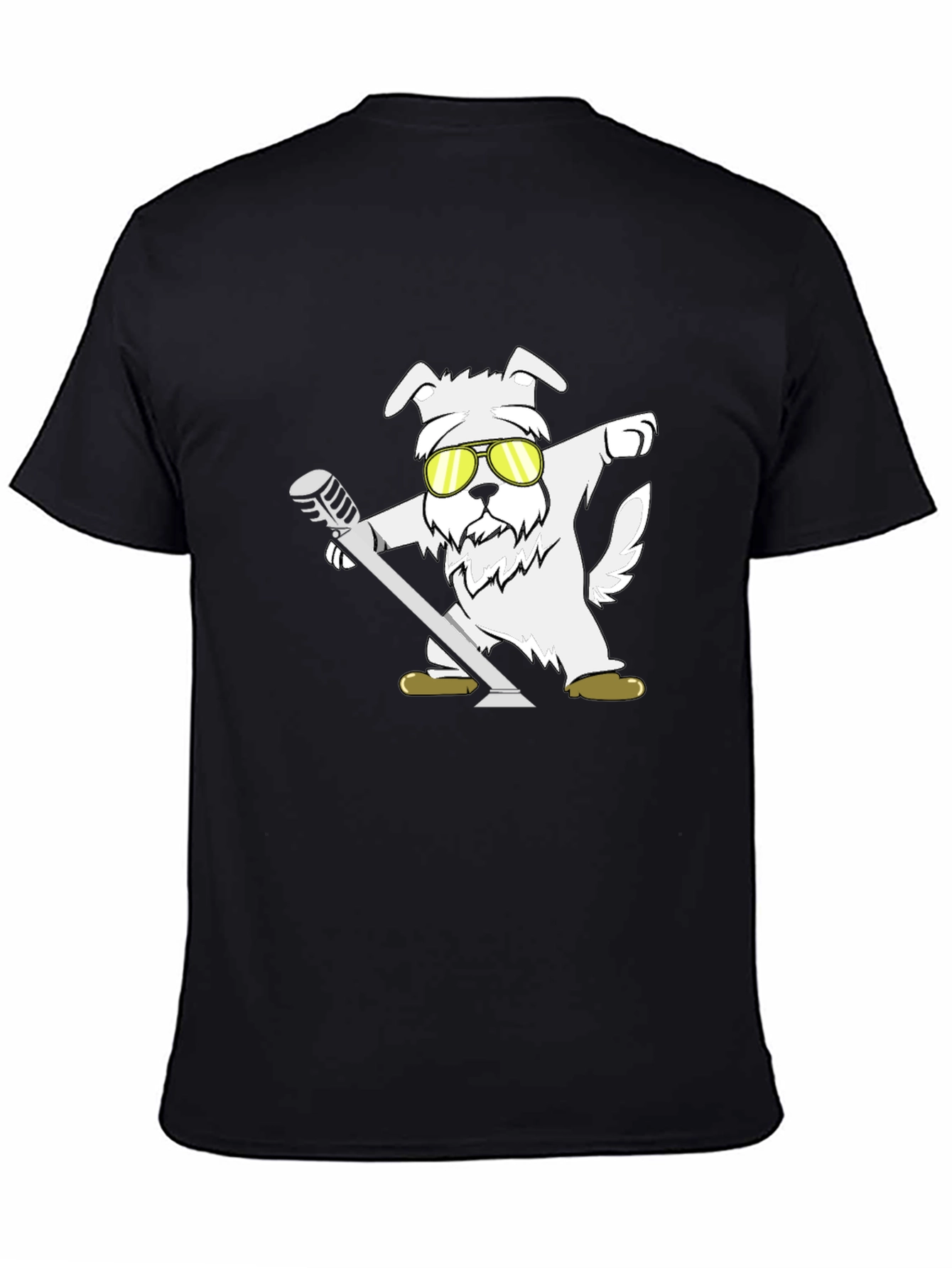 Black Cool Dog T-Shirt - Dabbing with Microphone view 4