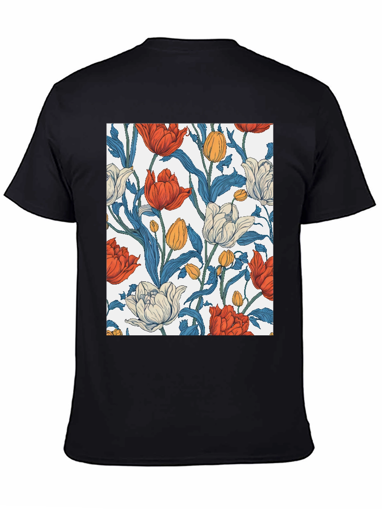 Black Floral Print Crew Neck T-Shirt view 4