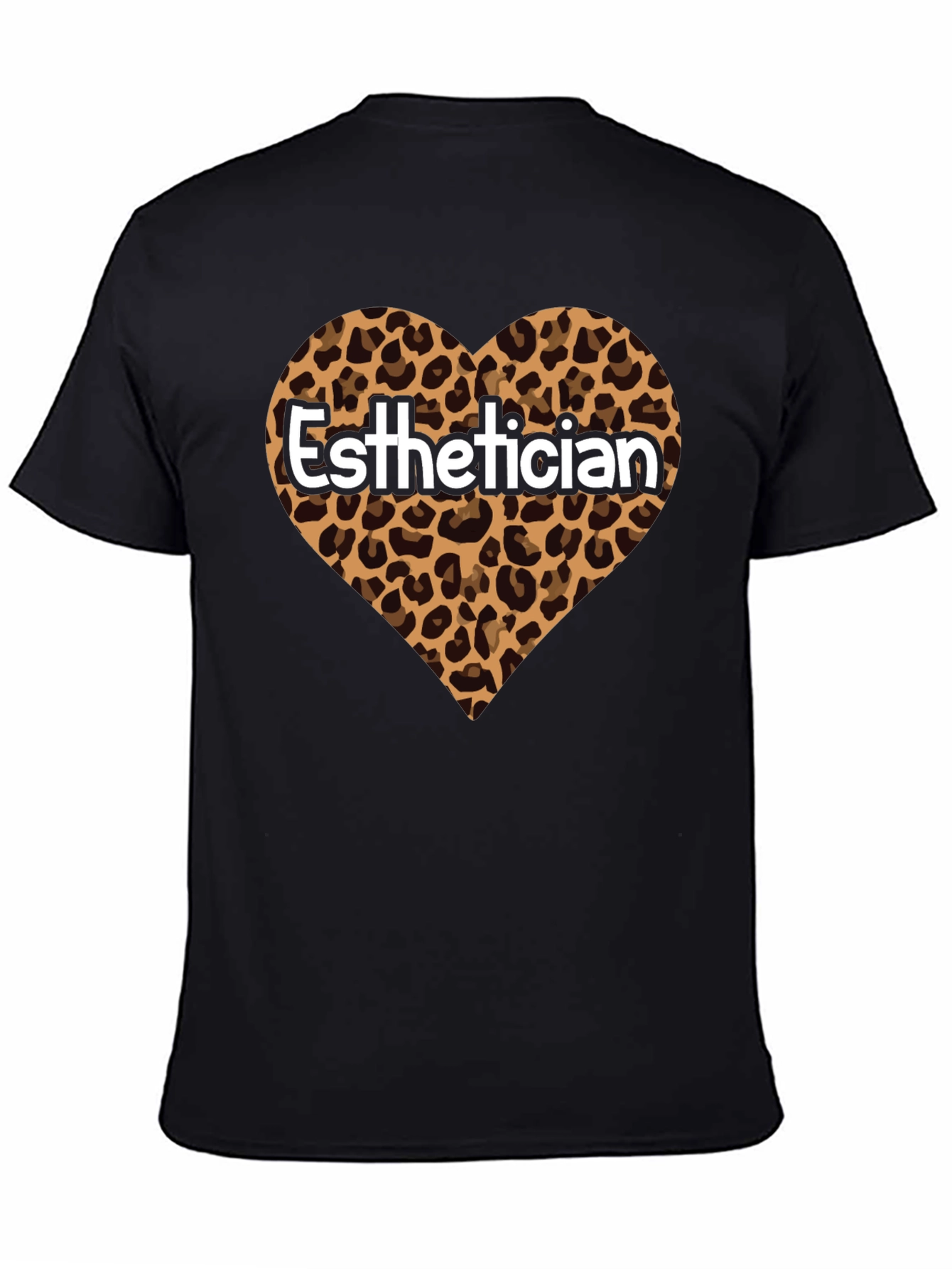 Black Esthetician Leopard Heart Graphic Tee view 4