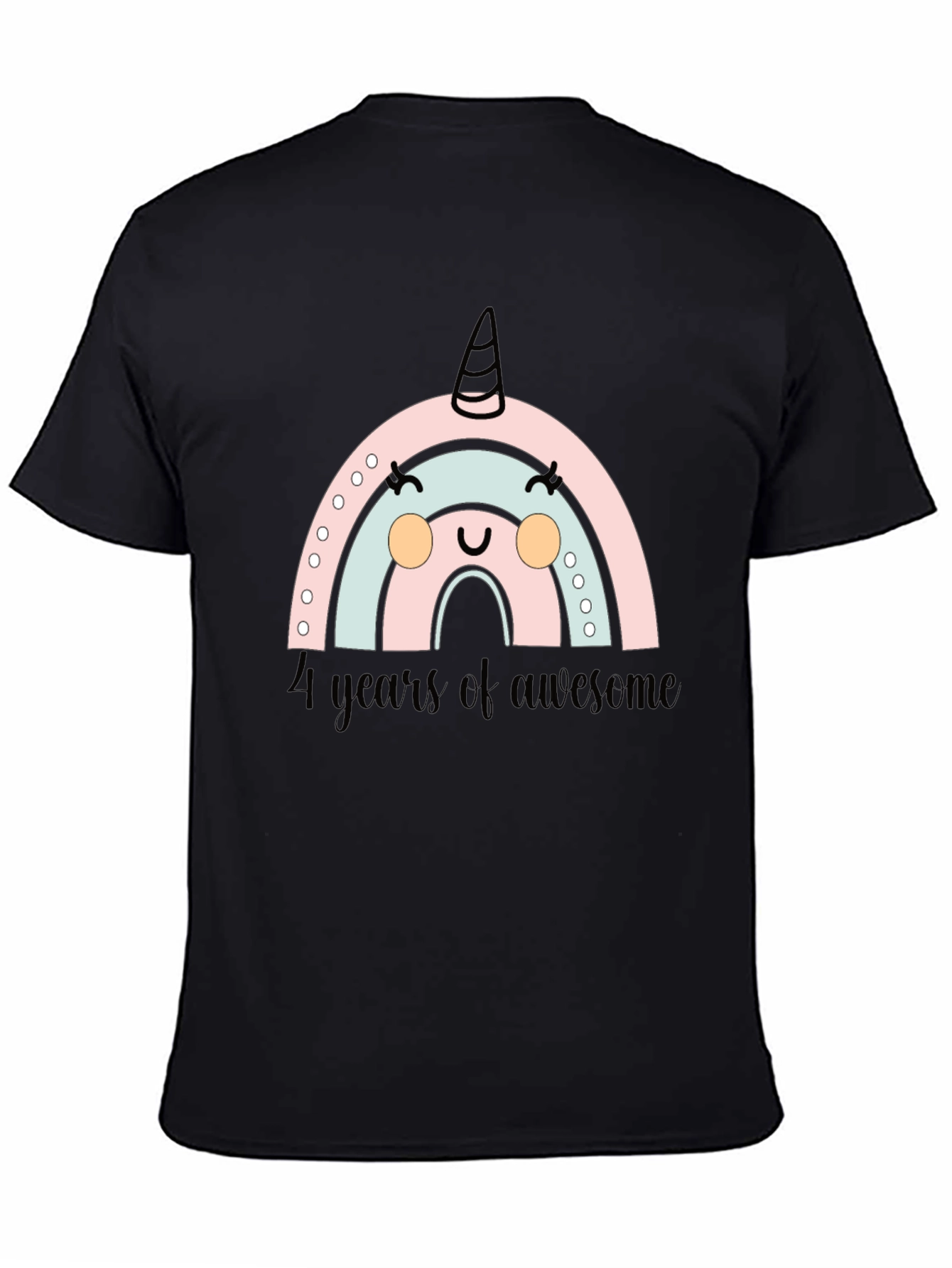 Black 4 Years of Awesome Rainbow Unicorn Birthday T-Shirt view 4