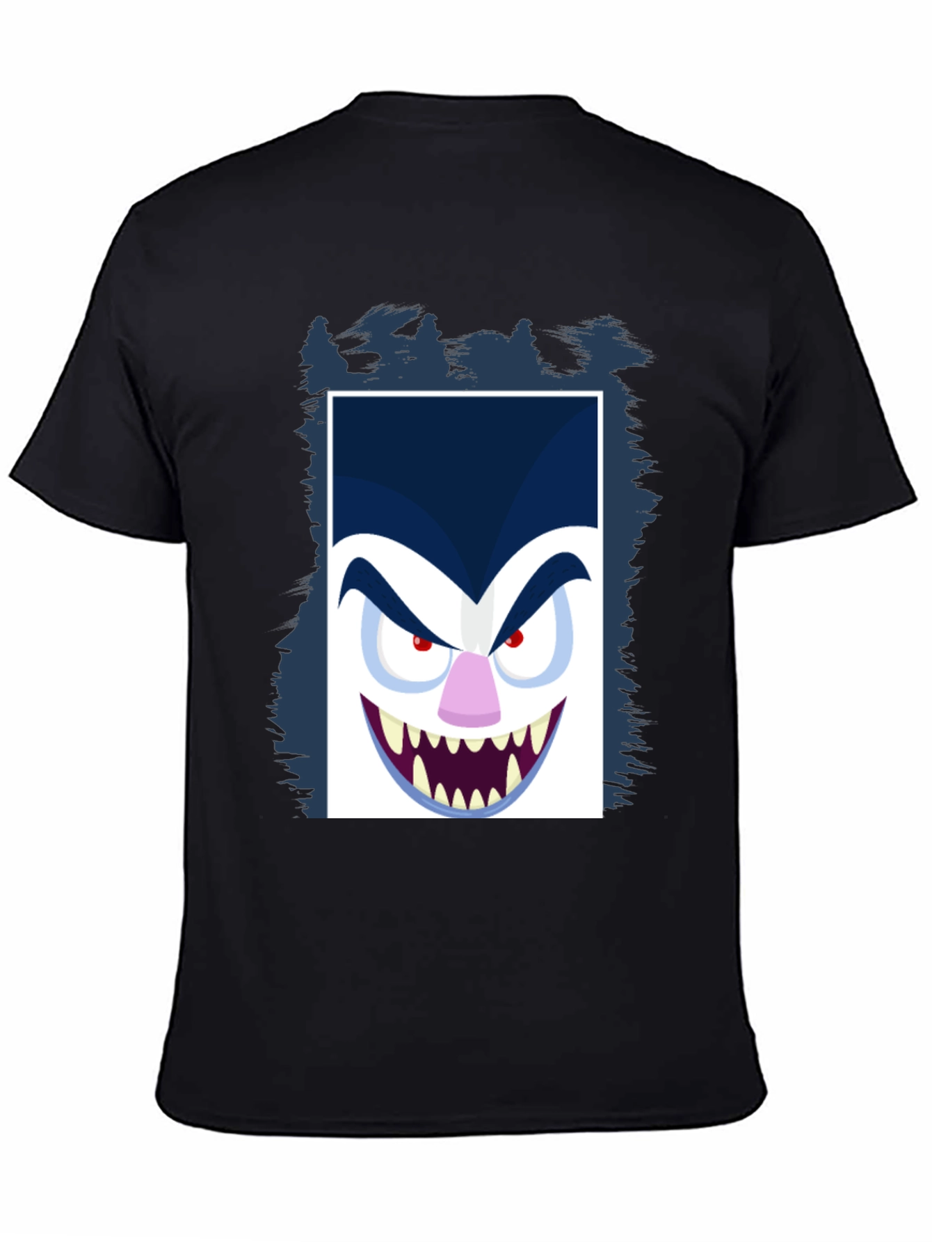 Black Cartoon Vampire Face Graphic Black Tee view 4