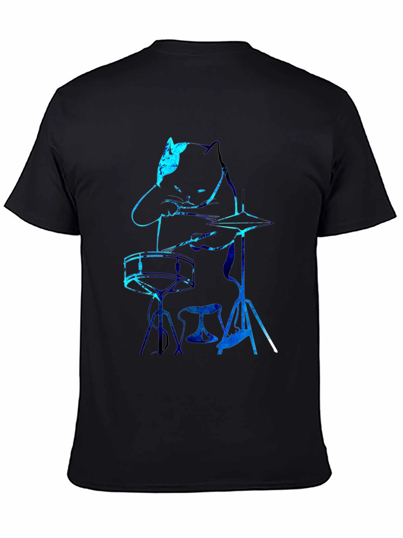 Black Cat Drummer Graphic Tee - Black T-Shirt view 4