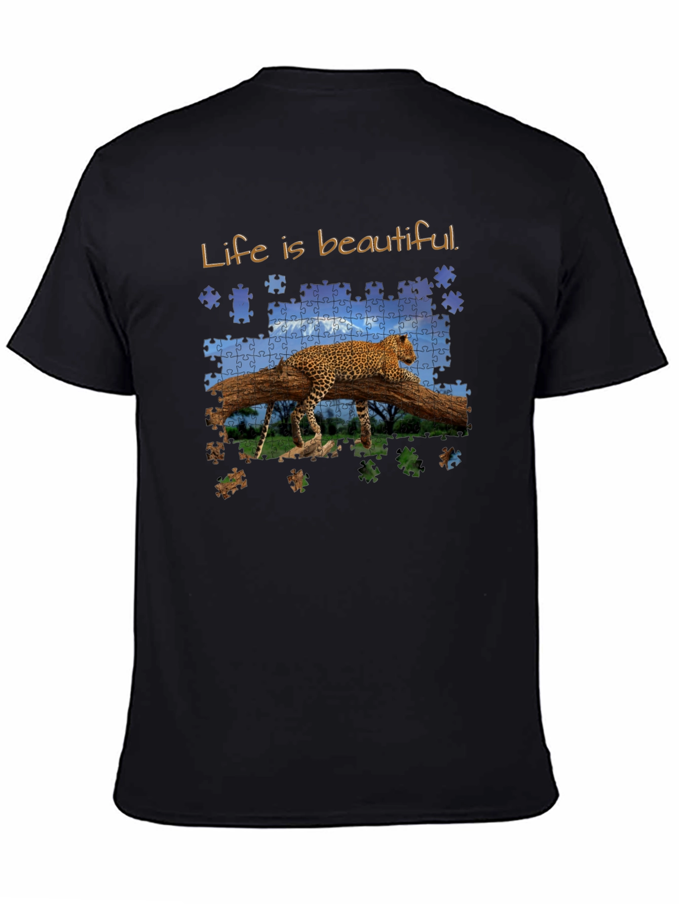 Black Life is Beautiful Leopard Puzzle Graphic T-Shirt view 4