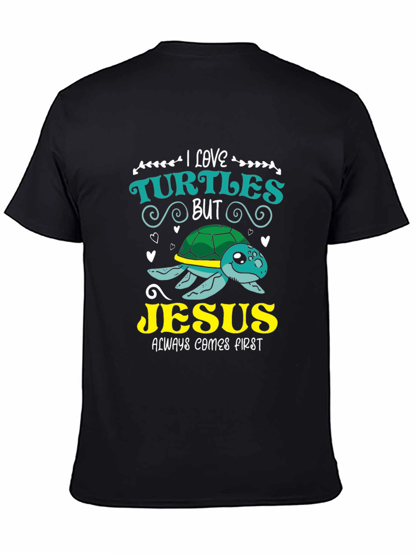 Black I Love Turtles But Jesus T-Shirt view 4