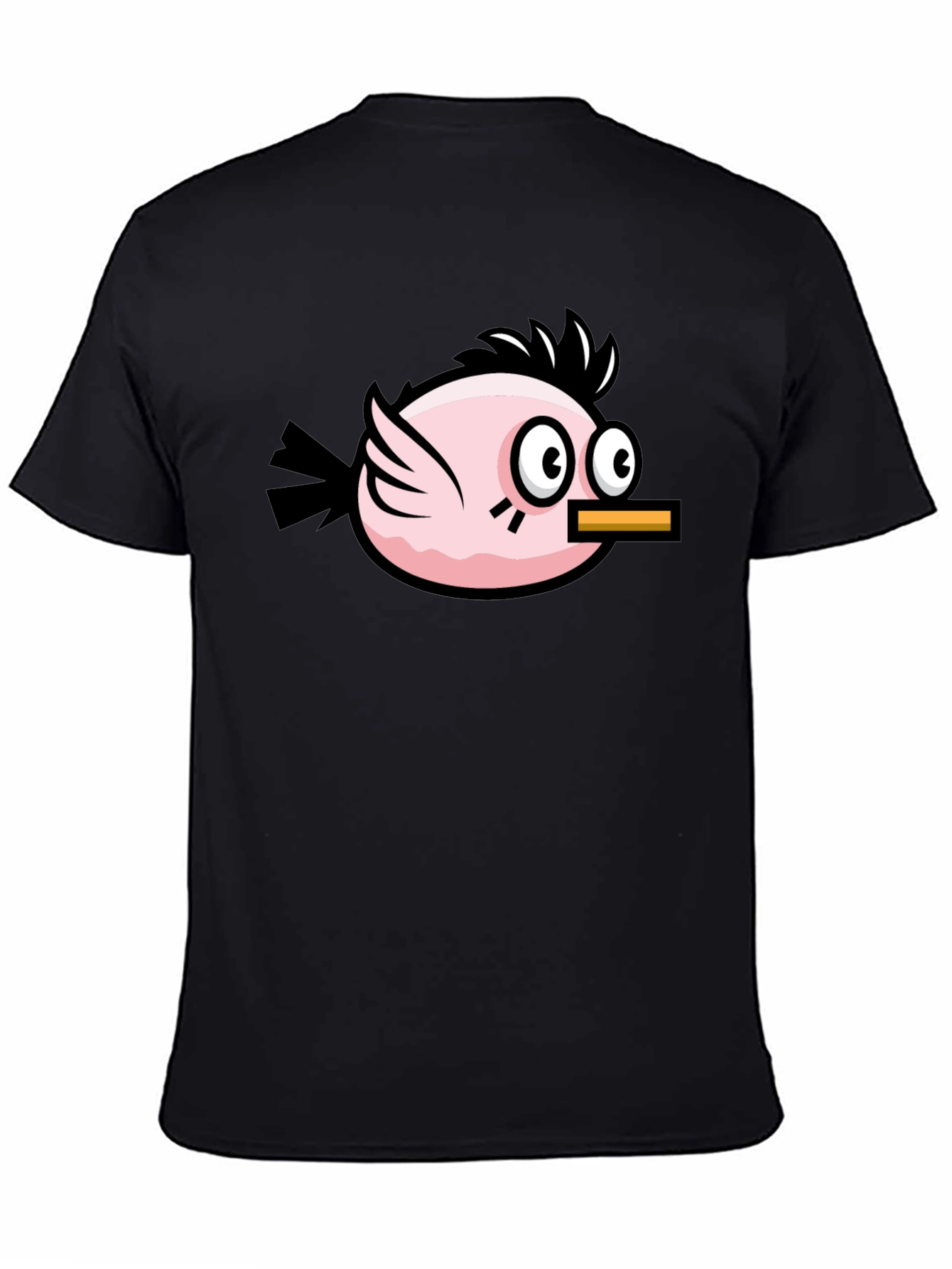 Black Funny Pink Bird Graphic Tee - Black Cotton T-Shirt view 4