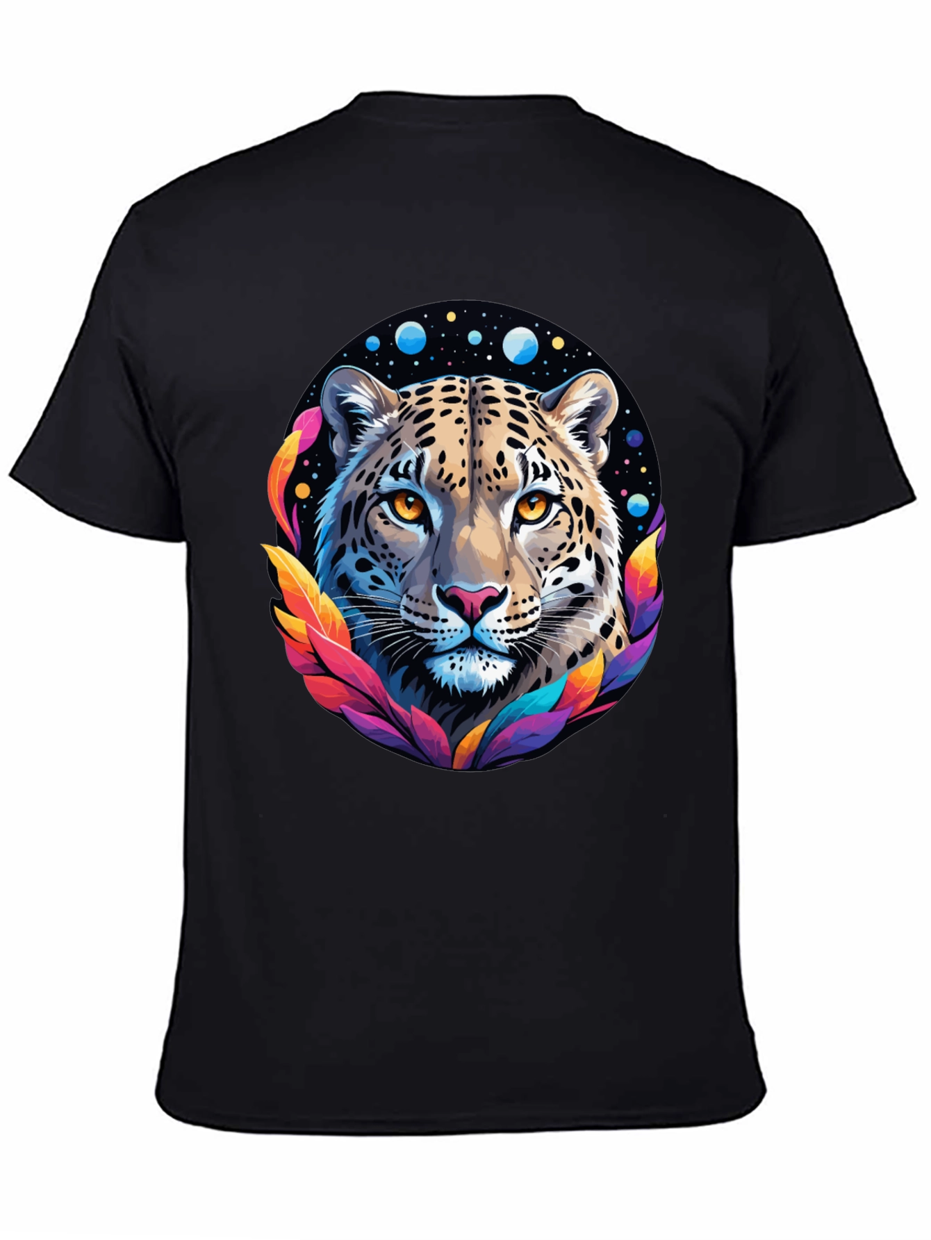 Black Leopard Galaxy Graphic Print Tee - Stylish Black T-Shirt view 4