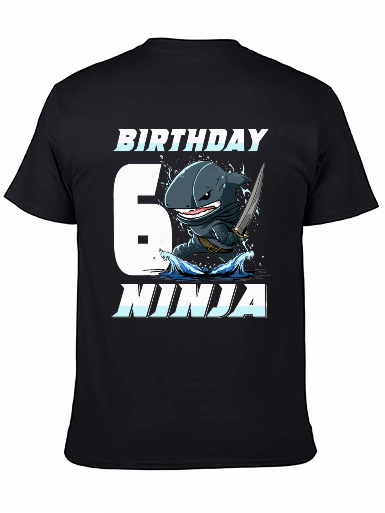 Black Birthday Shark Ninja Black T-Shirt view 4