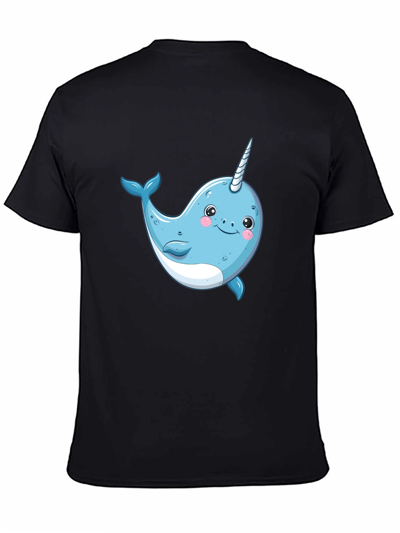 Black Cute Narwhal Graphic Tee - Black Cotton T-Shirt view 4