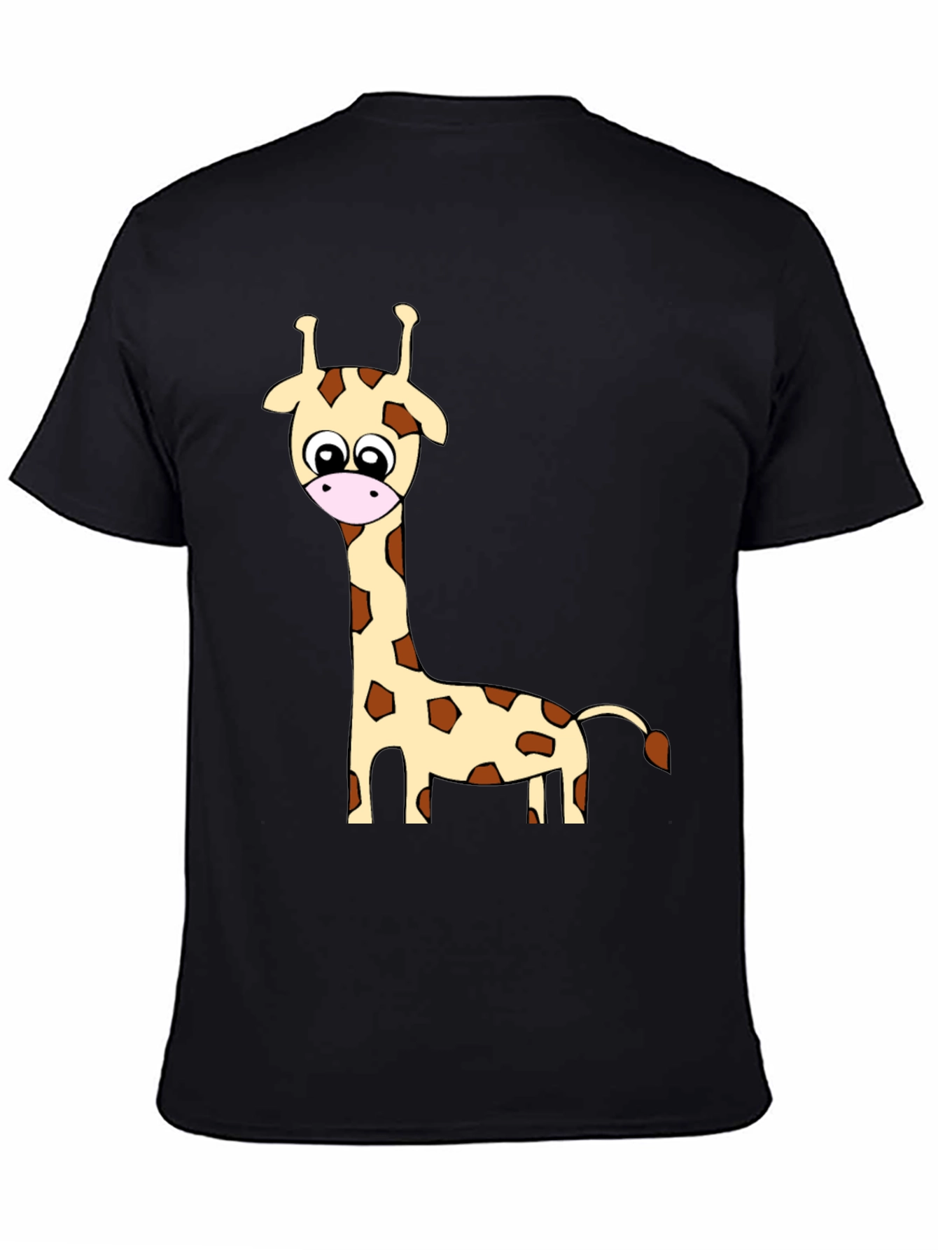 Black Cartoon Giraffe Print Crew Neck T-Shirt view 4
